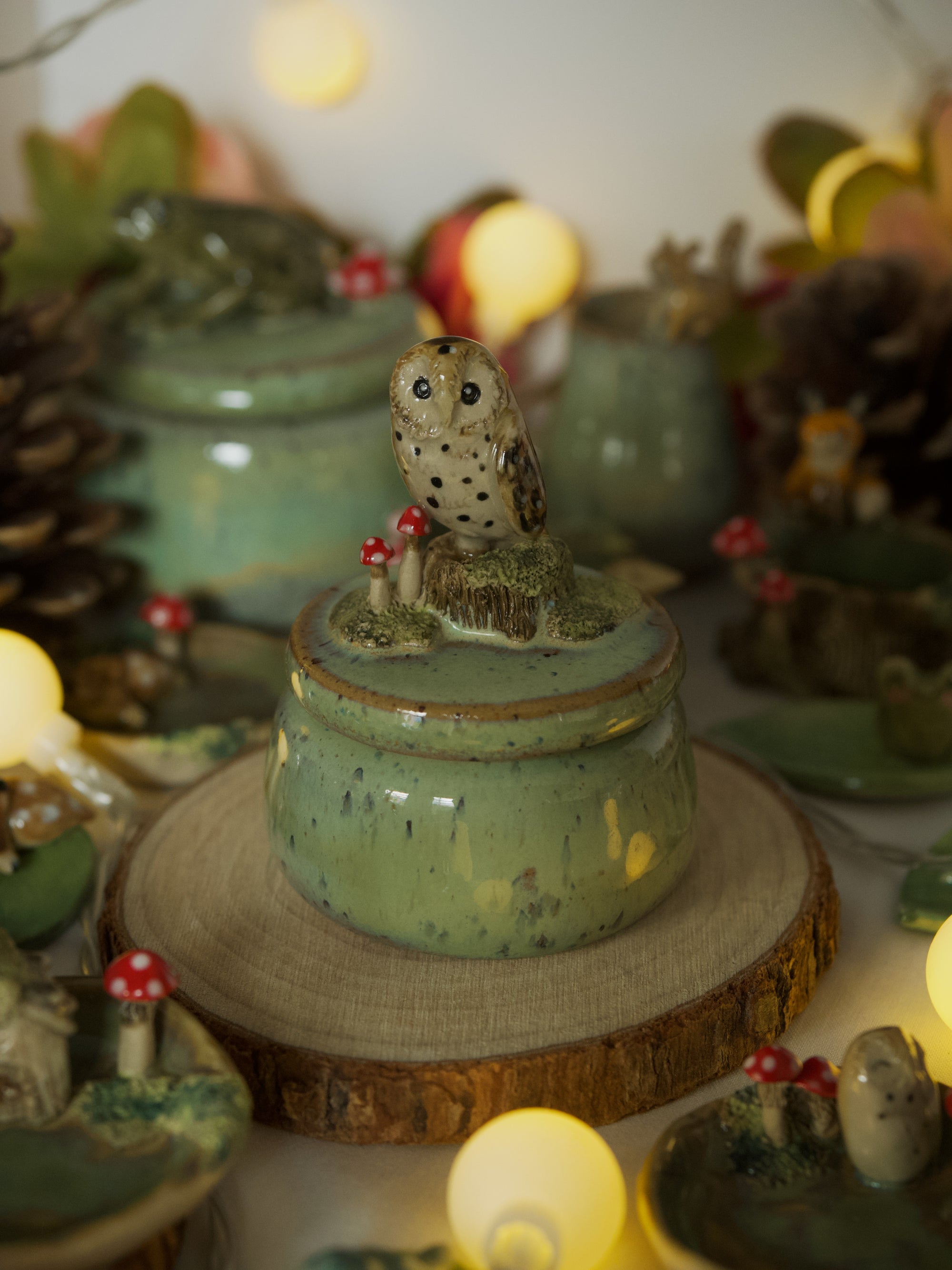 Owl Mushroom Trinket Pot 5 width x 3 depth (without owl in cm)