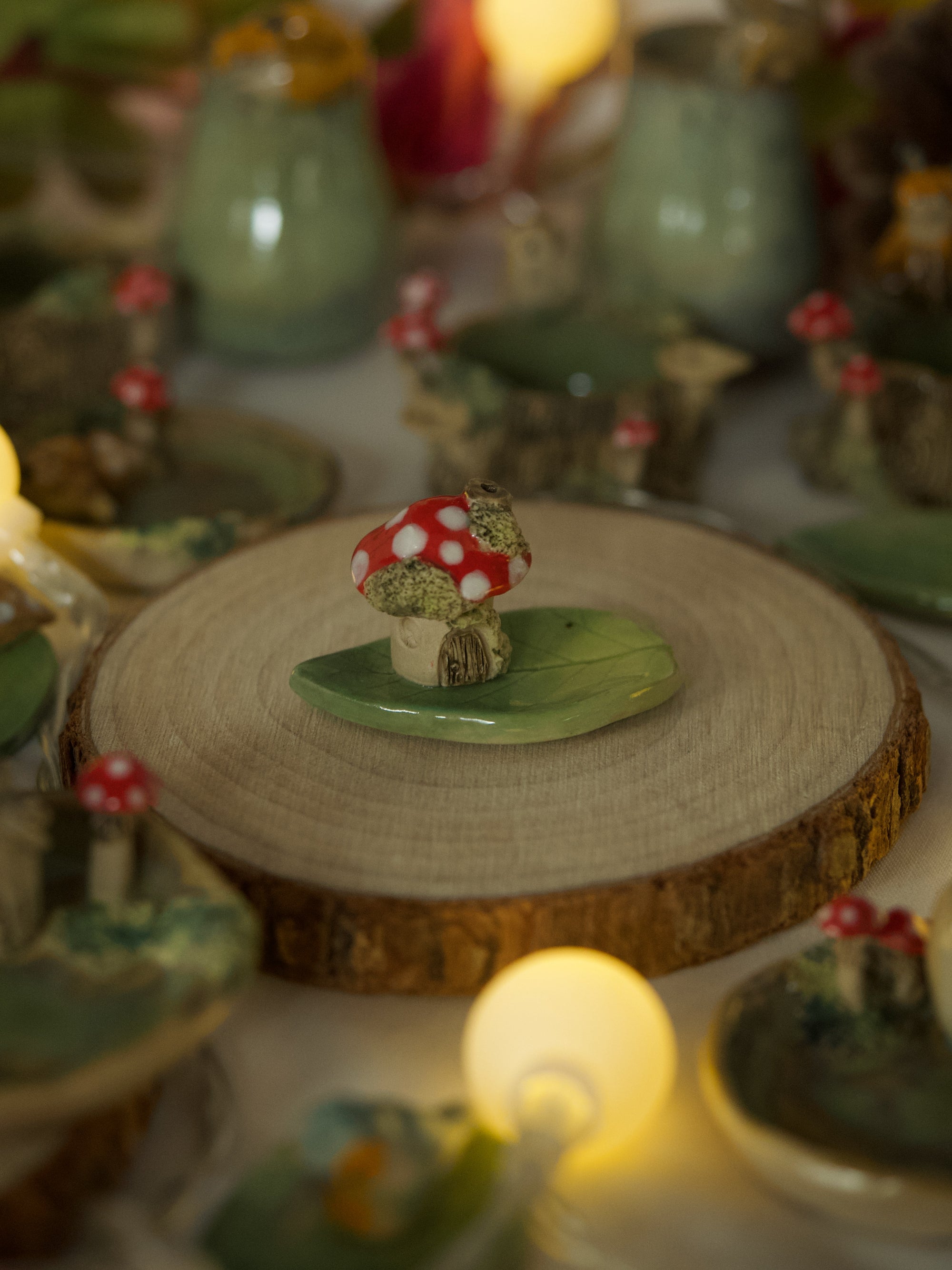 Tiny Mushroom House Version 1 Leaf Trinket 4 length x 2.5 width (cm)