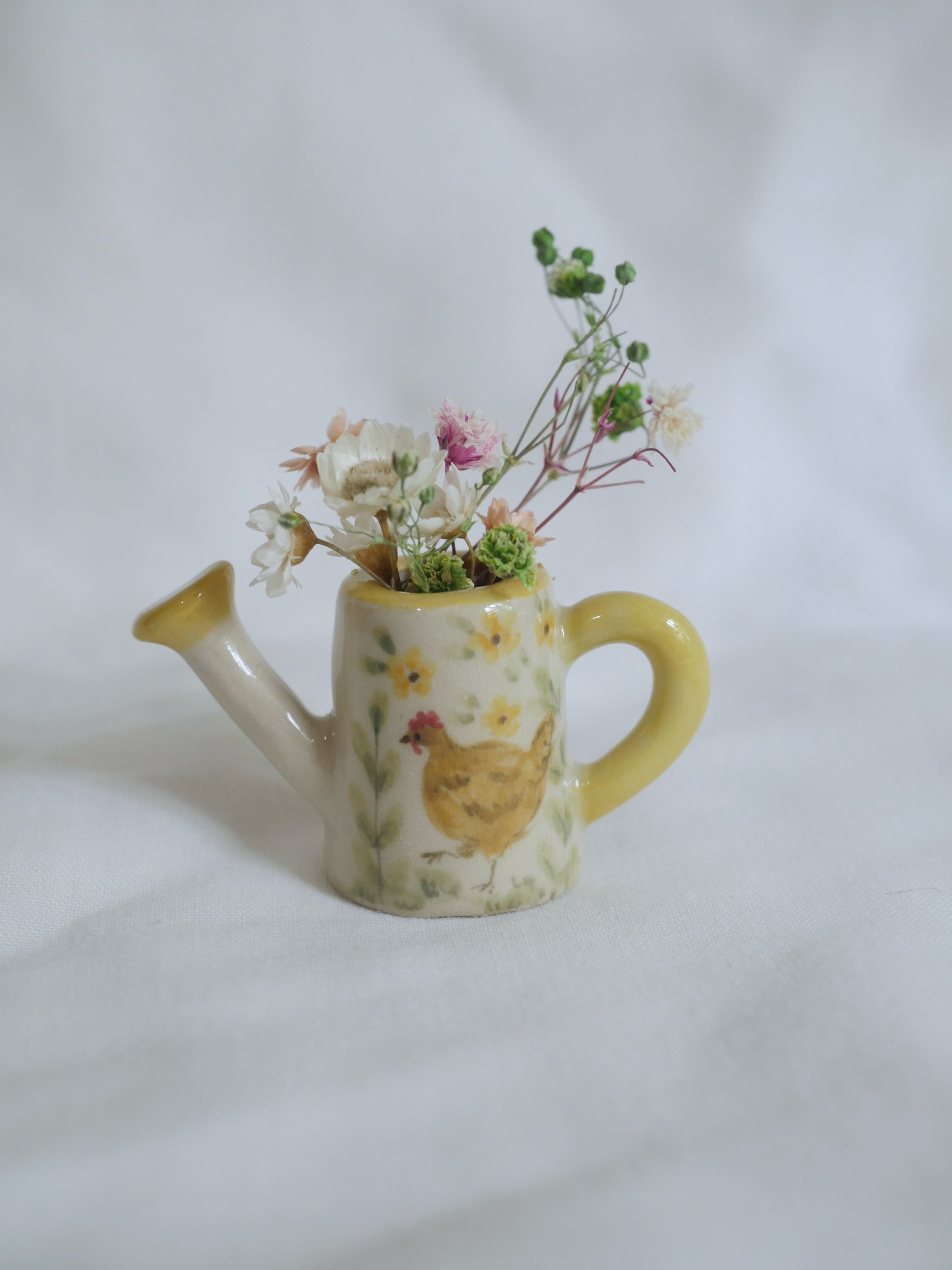 Chicken Yellow Watering Can Miniature Vase