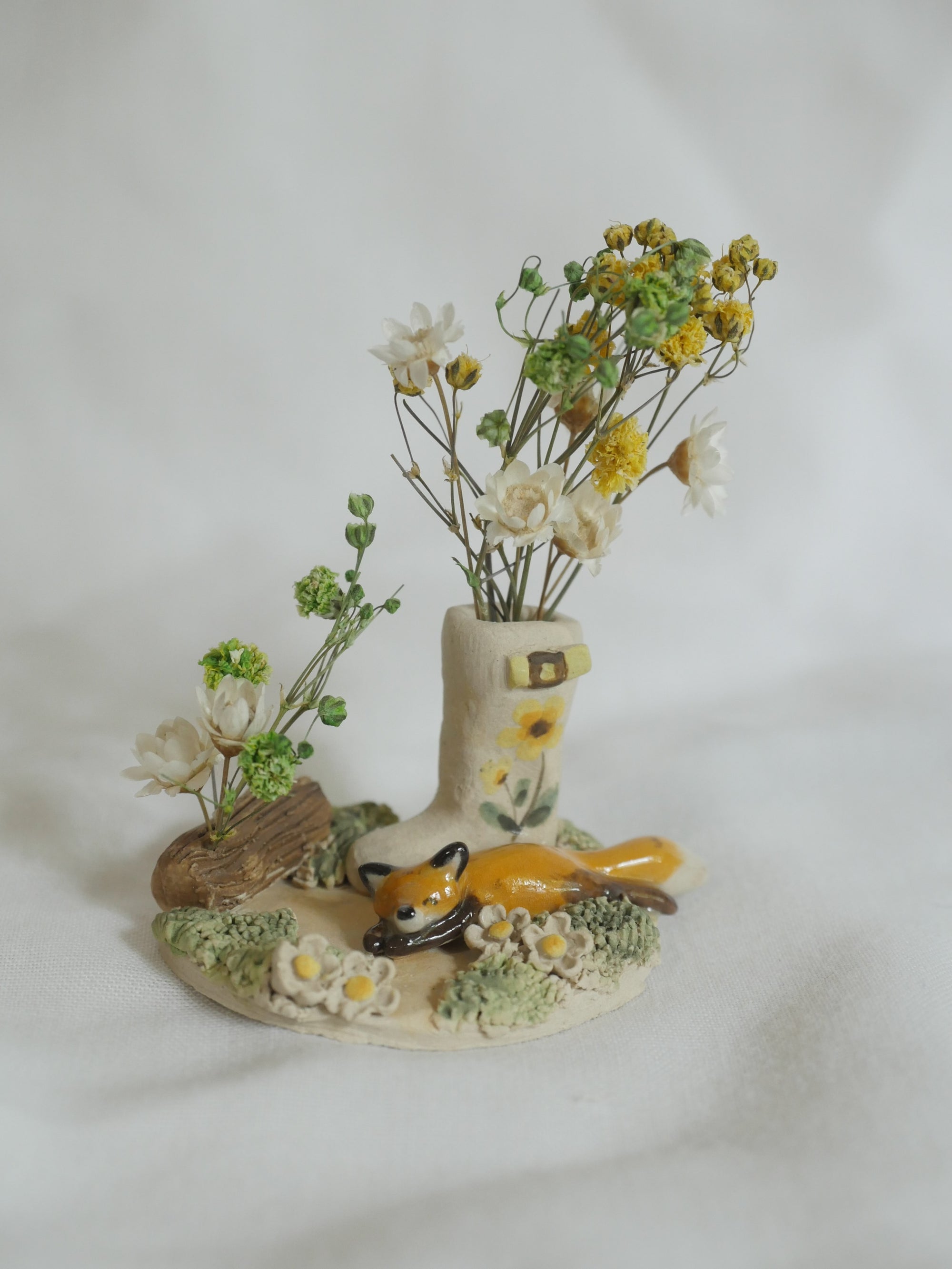 Fox Dried Flower Miniature Sculpture