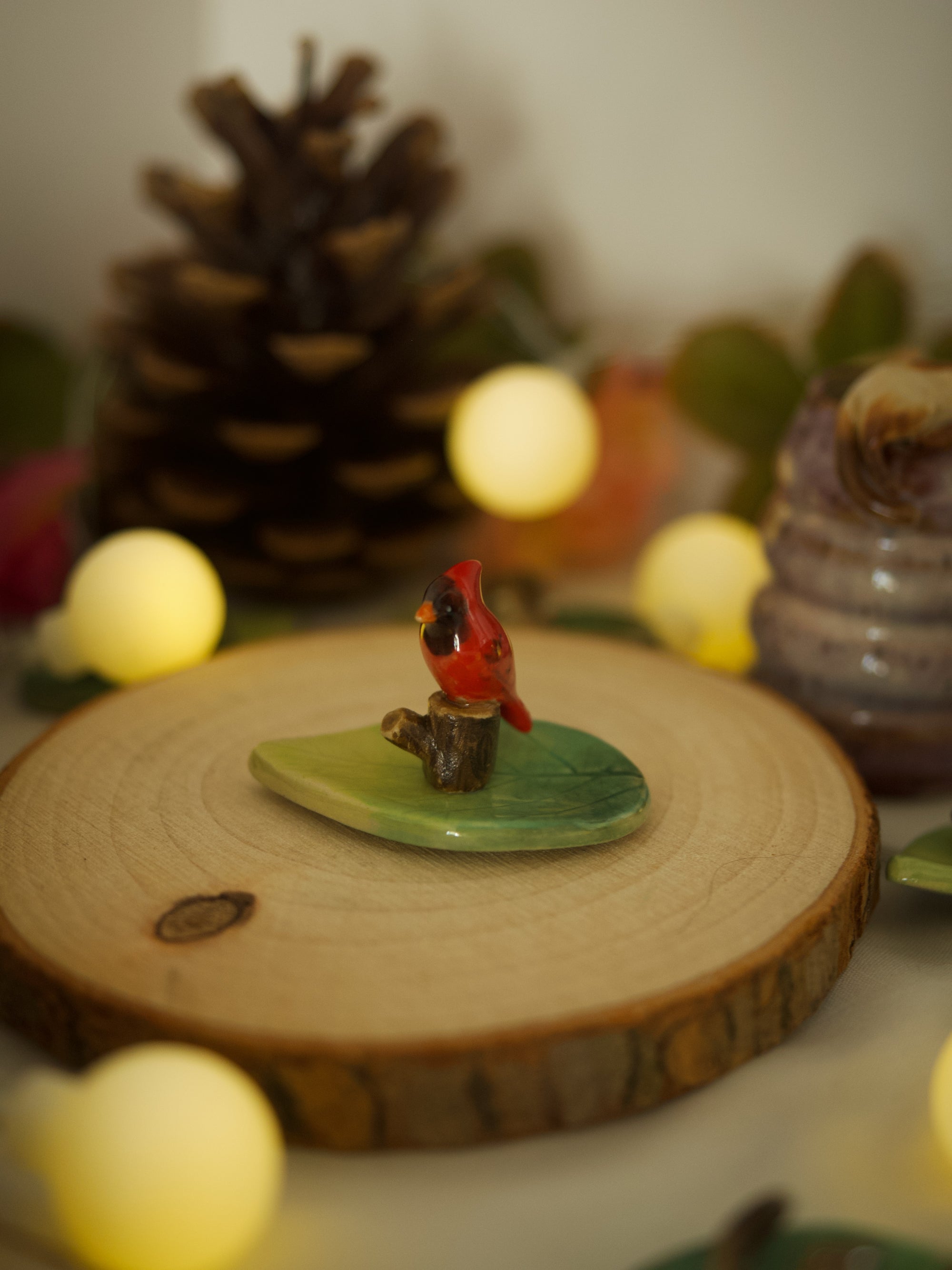 Perched Cardinal Leaf Trinket 4 length x 2.5 width