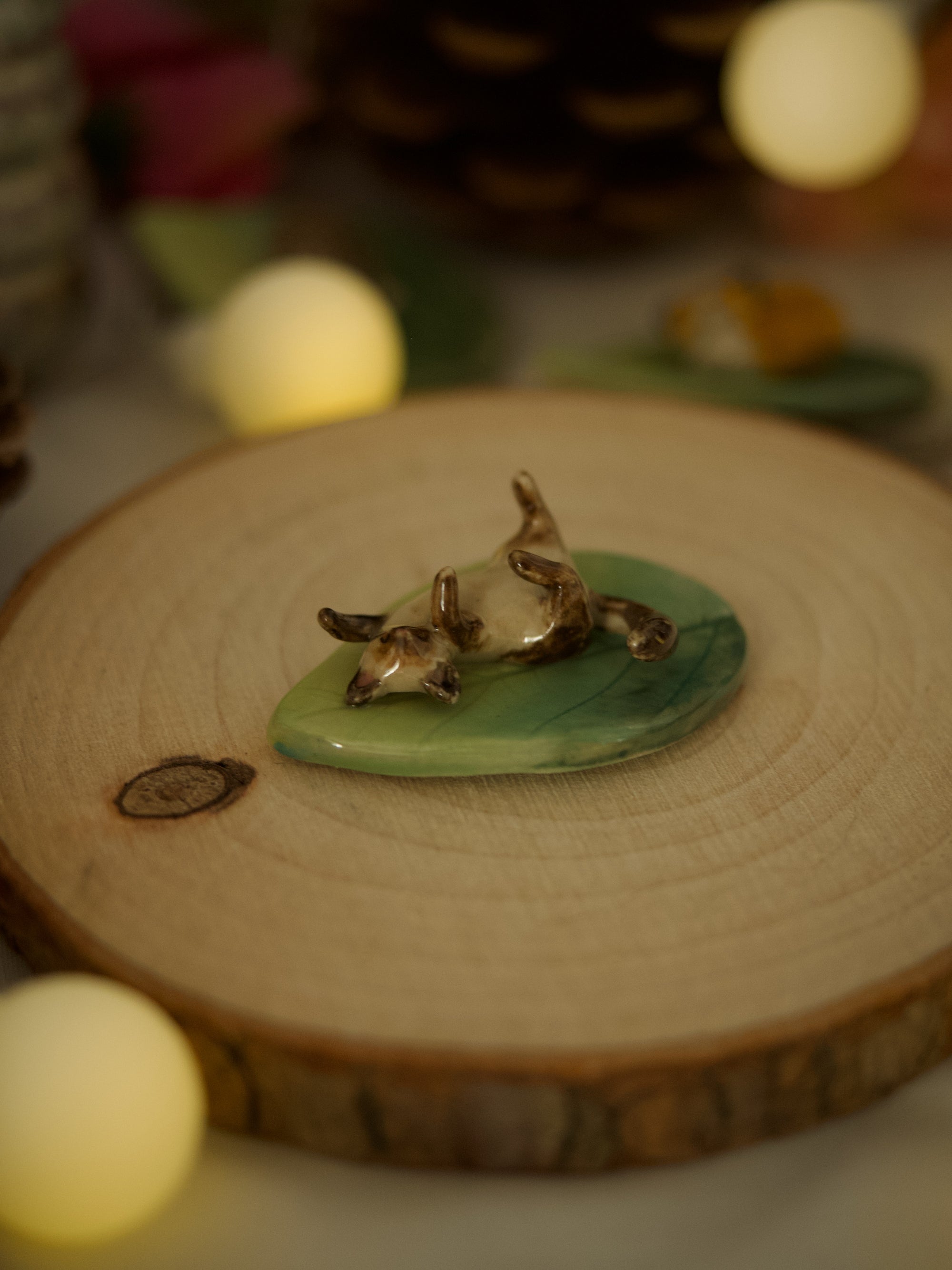Laying Cat Leaf Trinket 4 length x 2.5 width