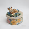 Sleepy Brown Cat Floral Trinket Pot