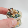 Sleepy Brown Cat Floral Trinket Pot