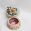Sleepy Brown Cat Floral Trinket Pot