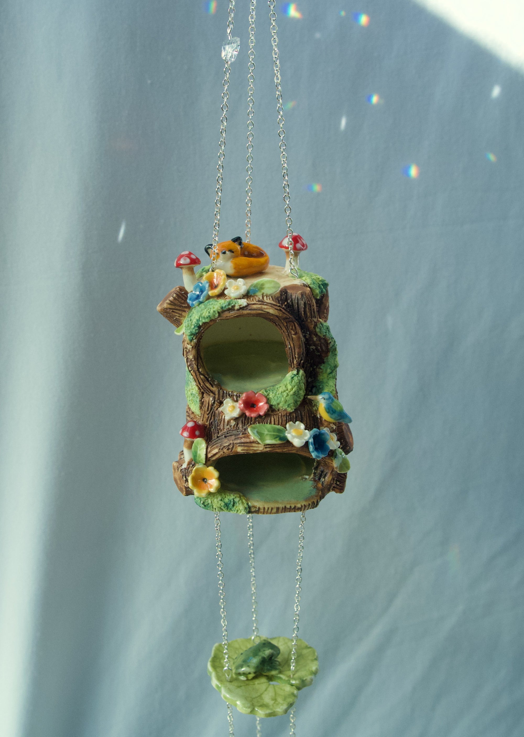 Fox Woodland Themed Sun Catcher (with Cut Glass Crystals featuring platinum foiling for sparkle)