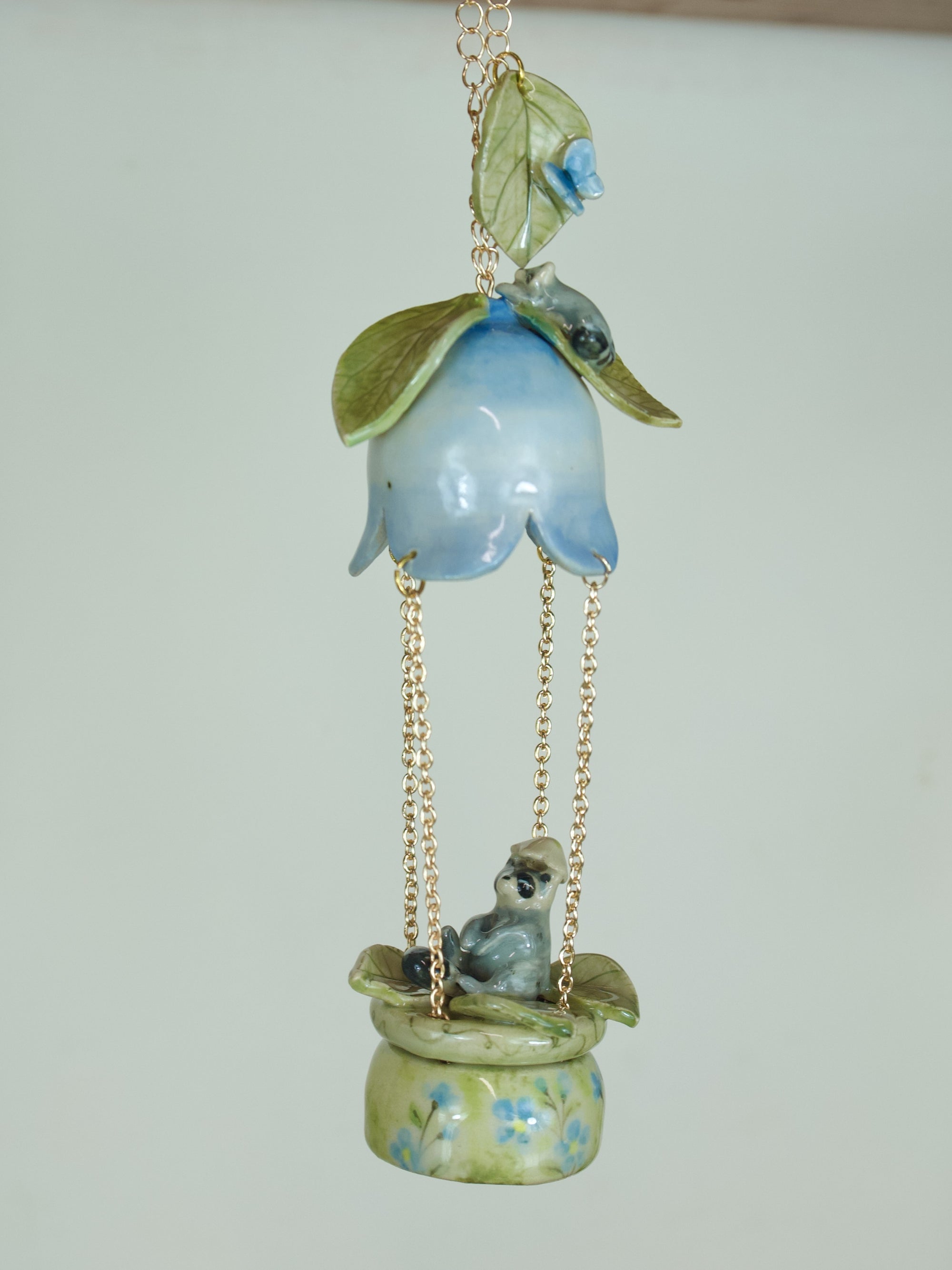 Made To Order: Raccoon Bell Flower Hanging Trinket Pot (on or before 15th August Dispatch)