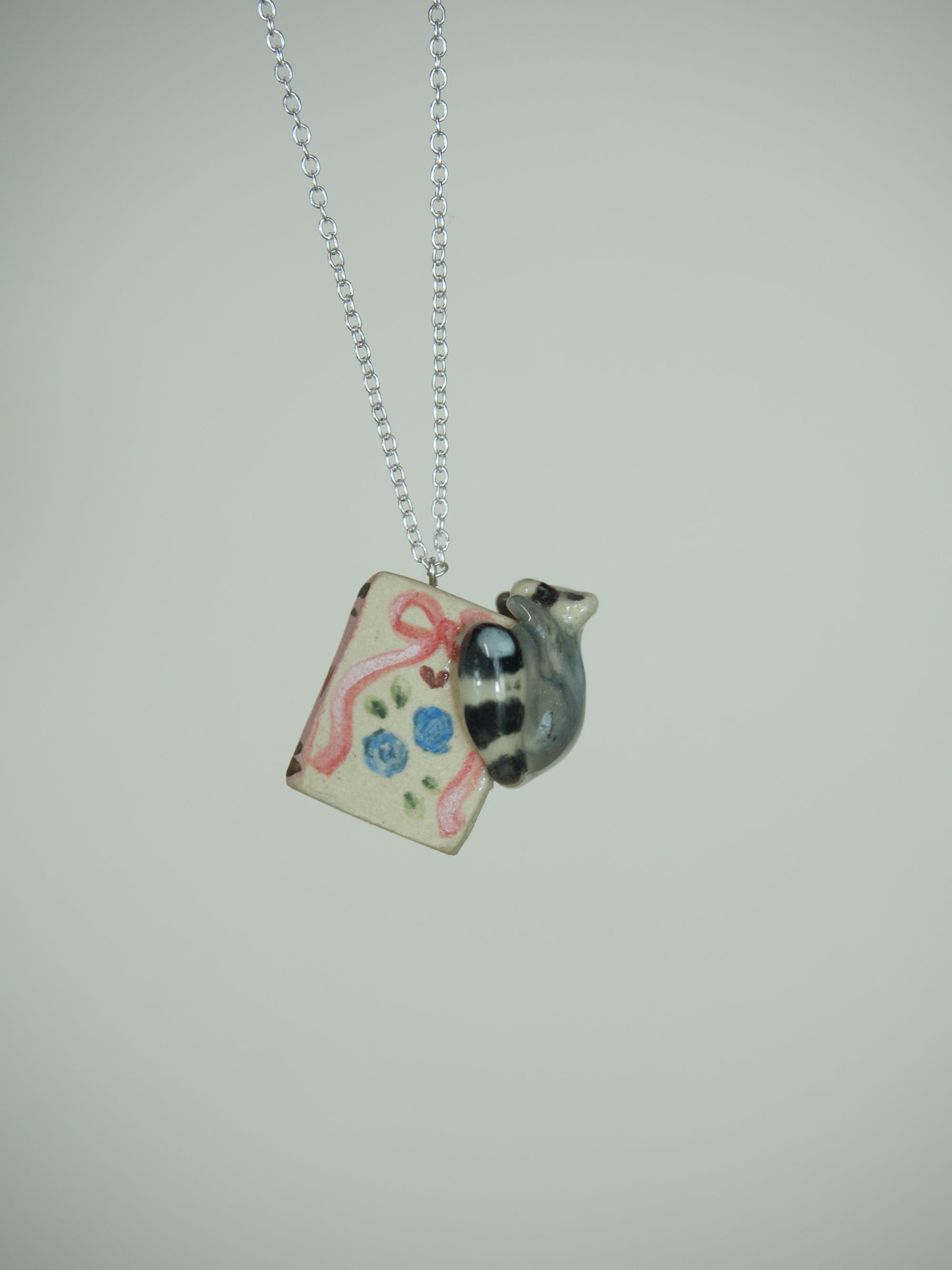 Made To Order:Raccoon Ribbon Book Necklace 18inch (on or before 15th August Dispatch)
