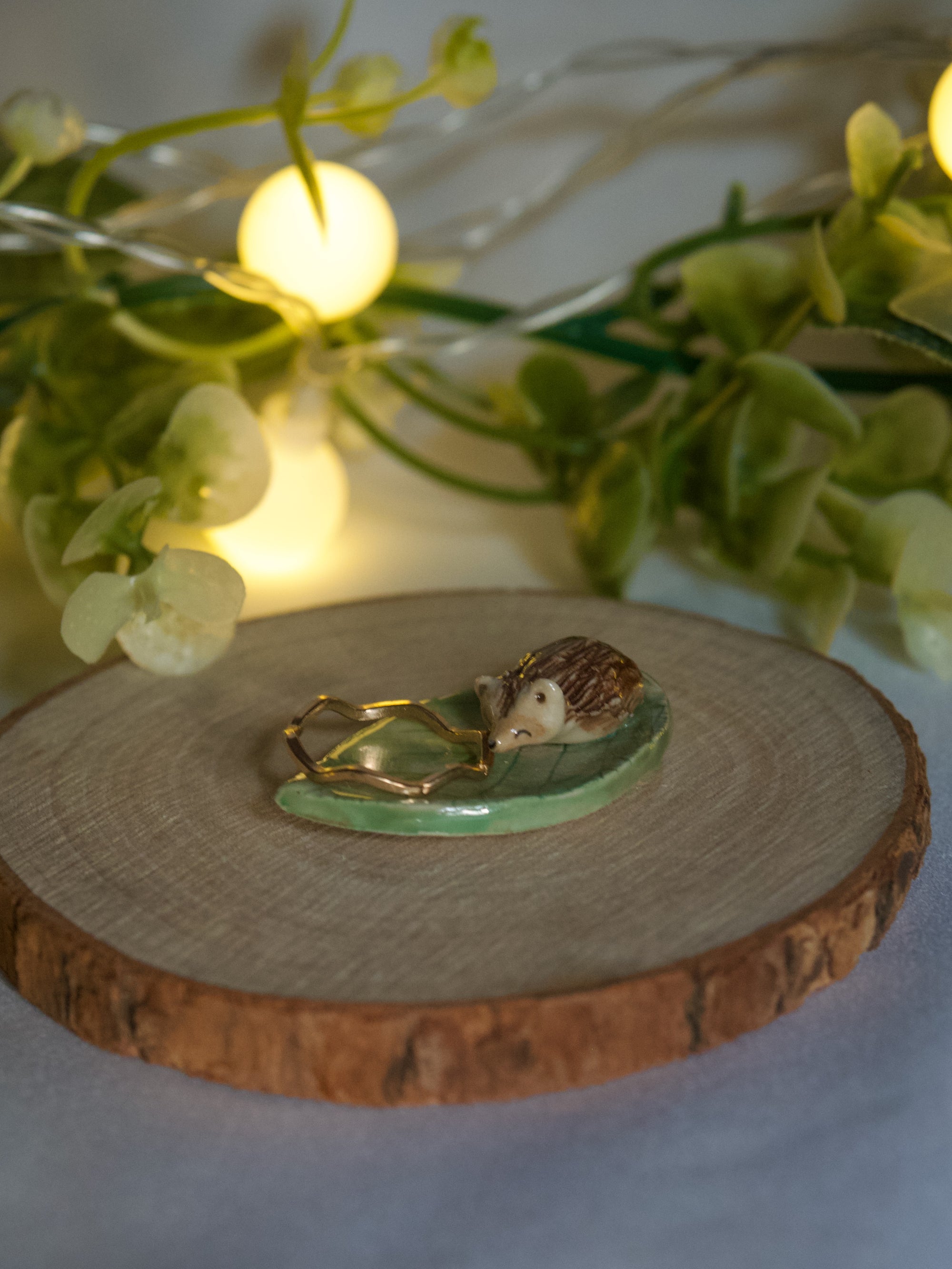 Tiny Laying Hedgehog Leaf Dish (4cm length x 2.5cm width)