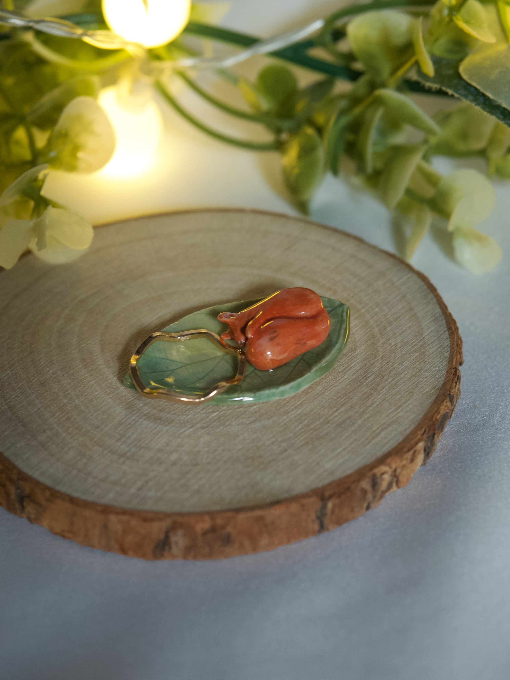 Tiny Sleepy Squirrel Leaf Dish (4cm length x 2.5cm width)