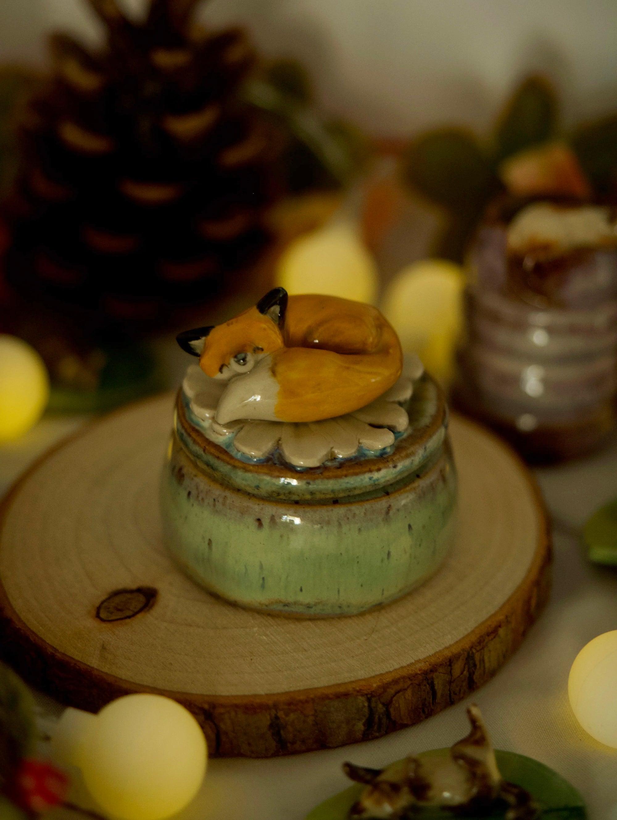 Spring Sleeping Fox Trinket Pot (4cm Width x 3cm Height)