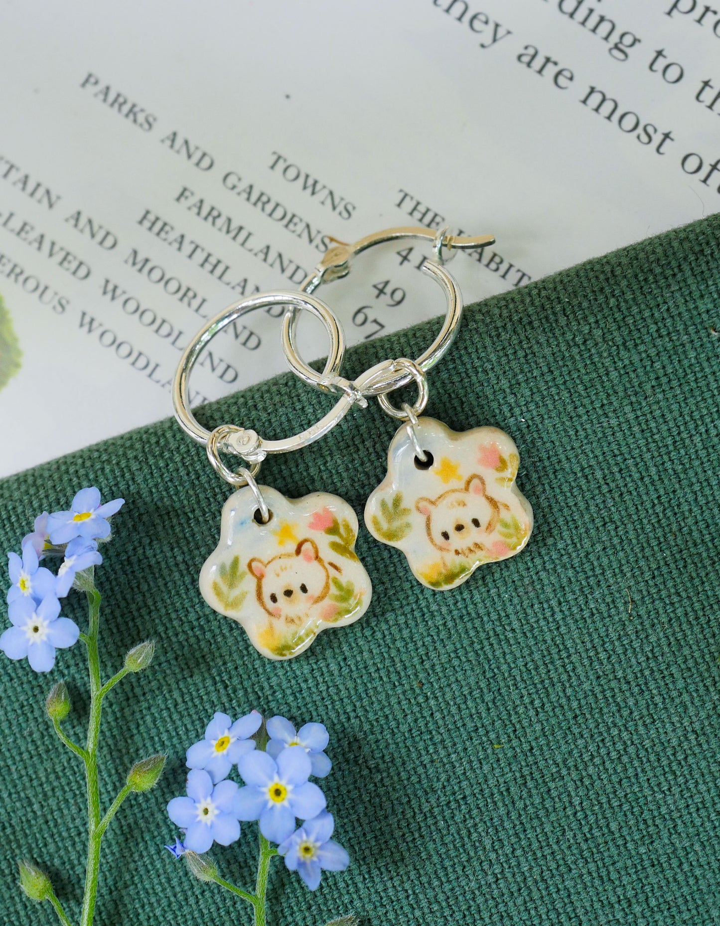 Floral Bear Hoop Earrings
