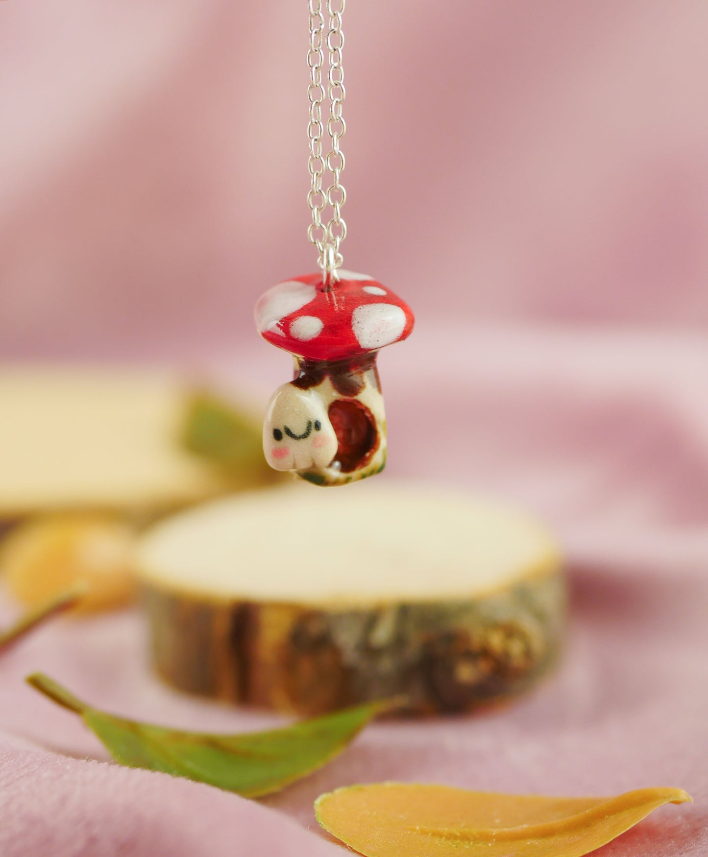 Mini Mushroom pendant and chain