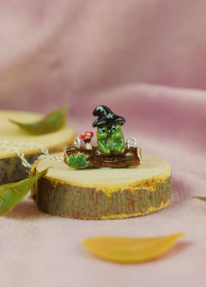 Wizard frog log pendant and chain