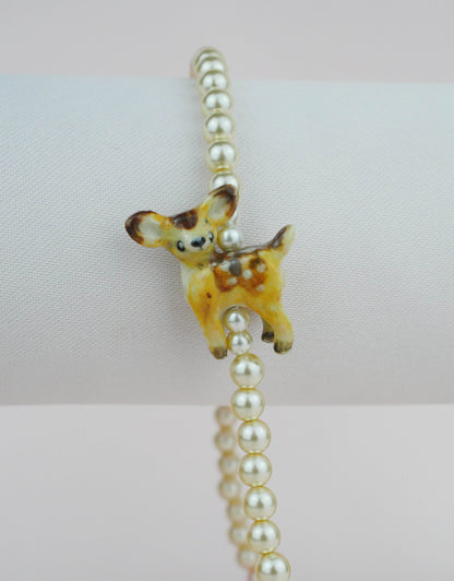 Vintage Deer Pearl Necklace