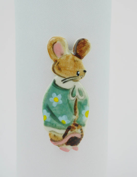 Floral Mouse Cosy Animal Pin