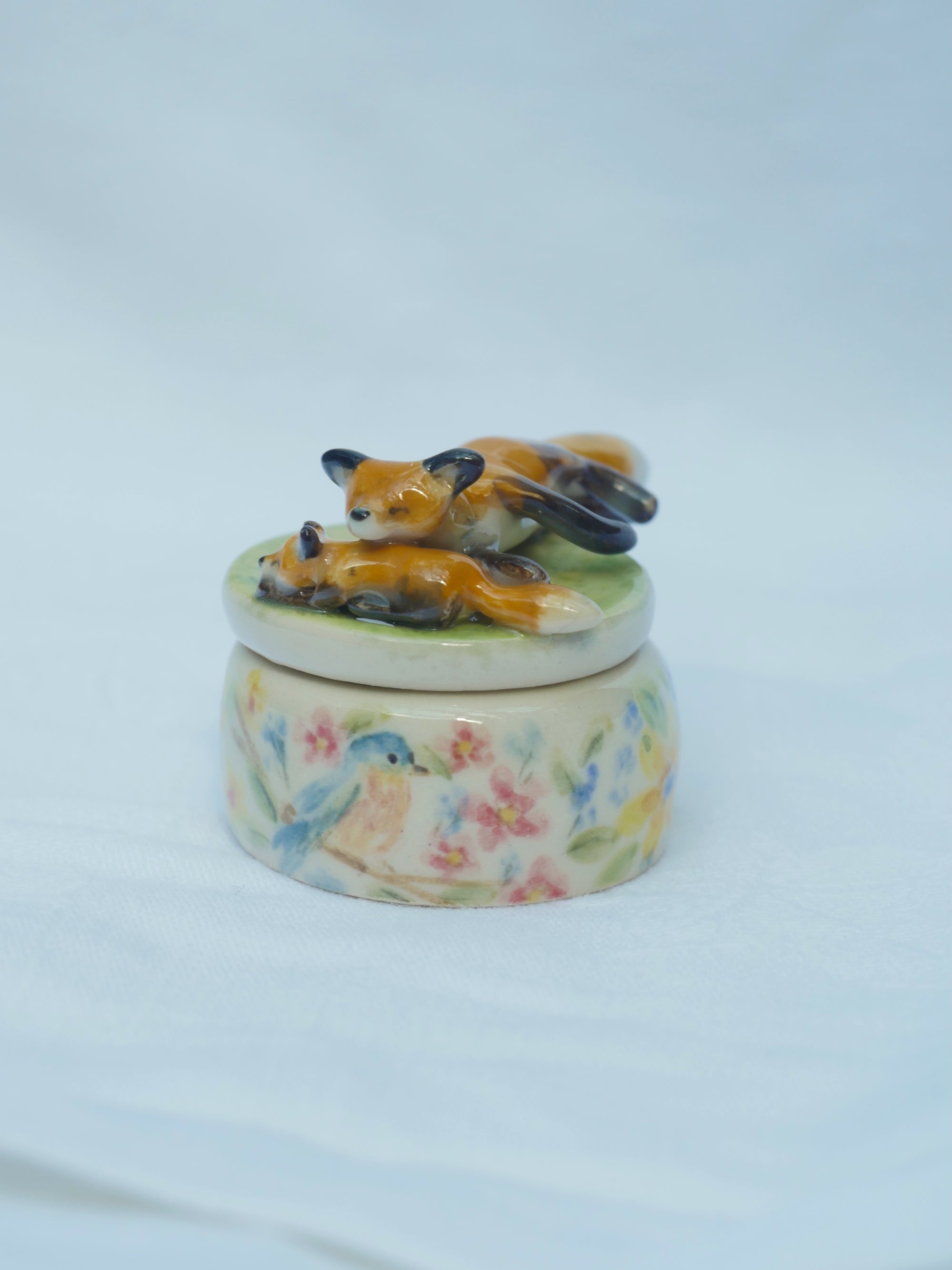 Fox Mother and Baby Trinket Pot