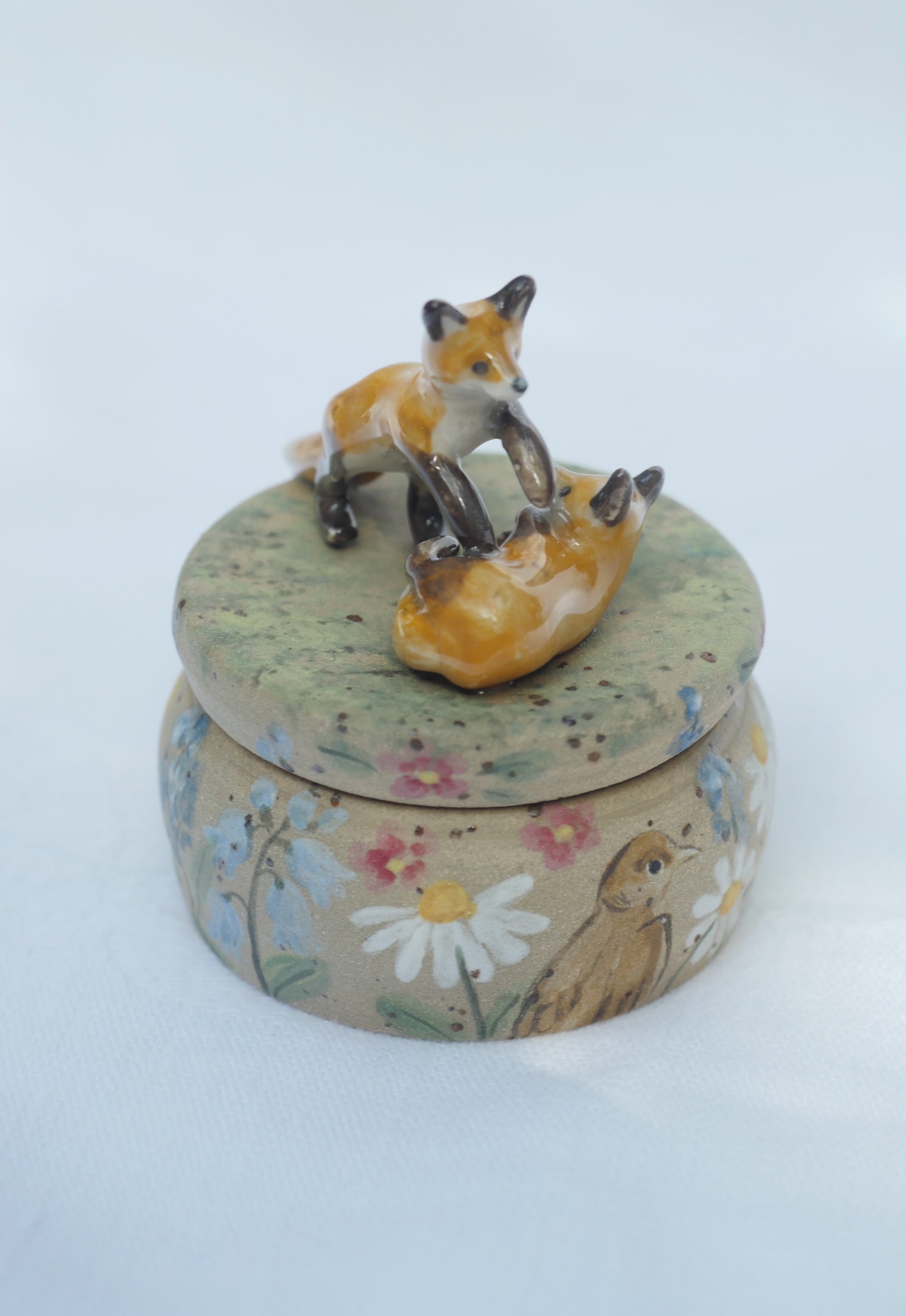 Fox Cubs Playing Trinket Pot