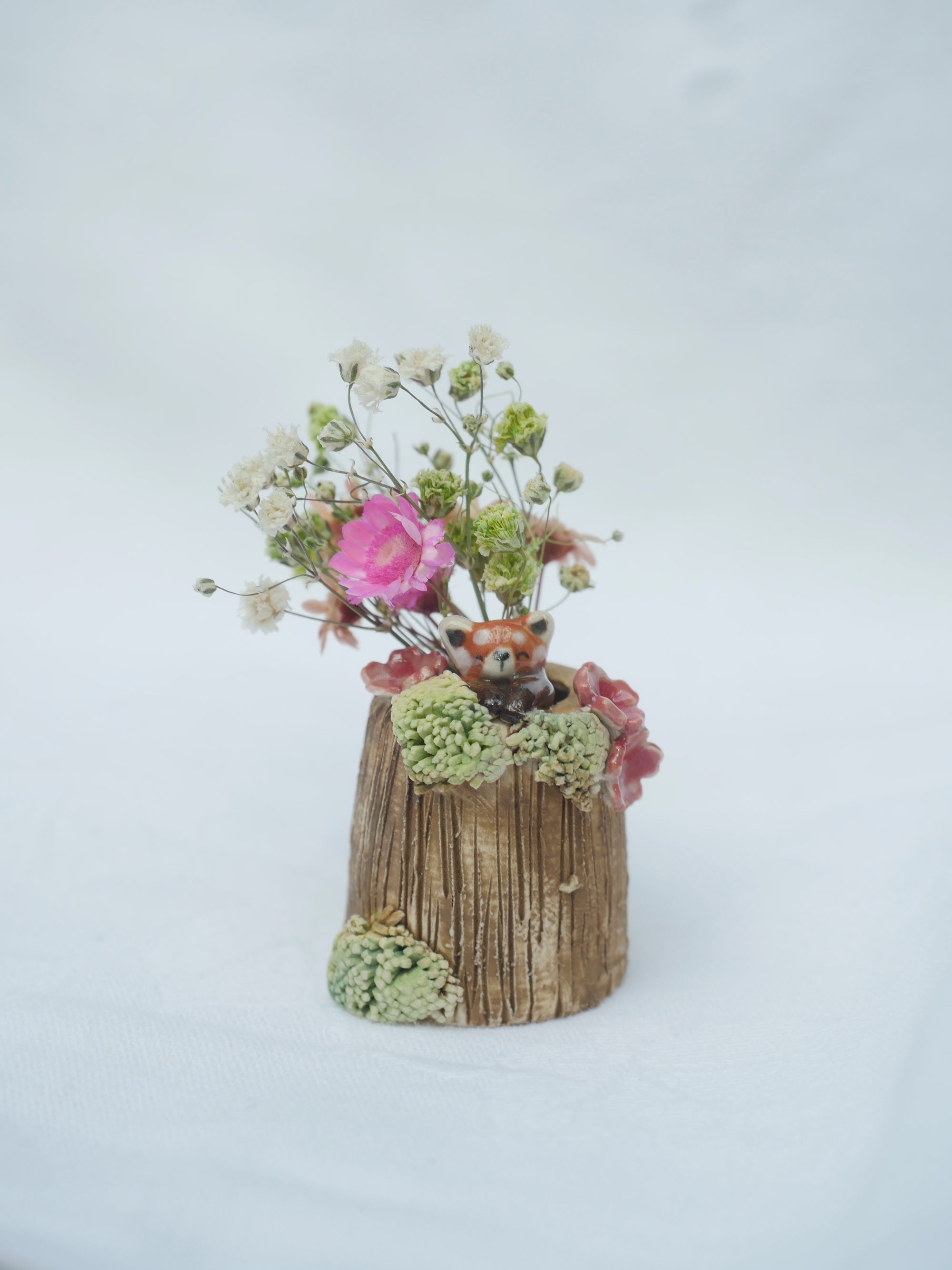 Tiny Red Panda Tree Log Vase