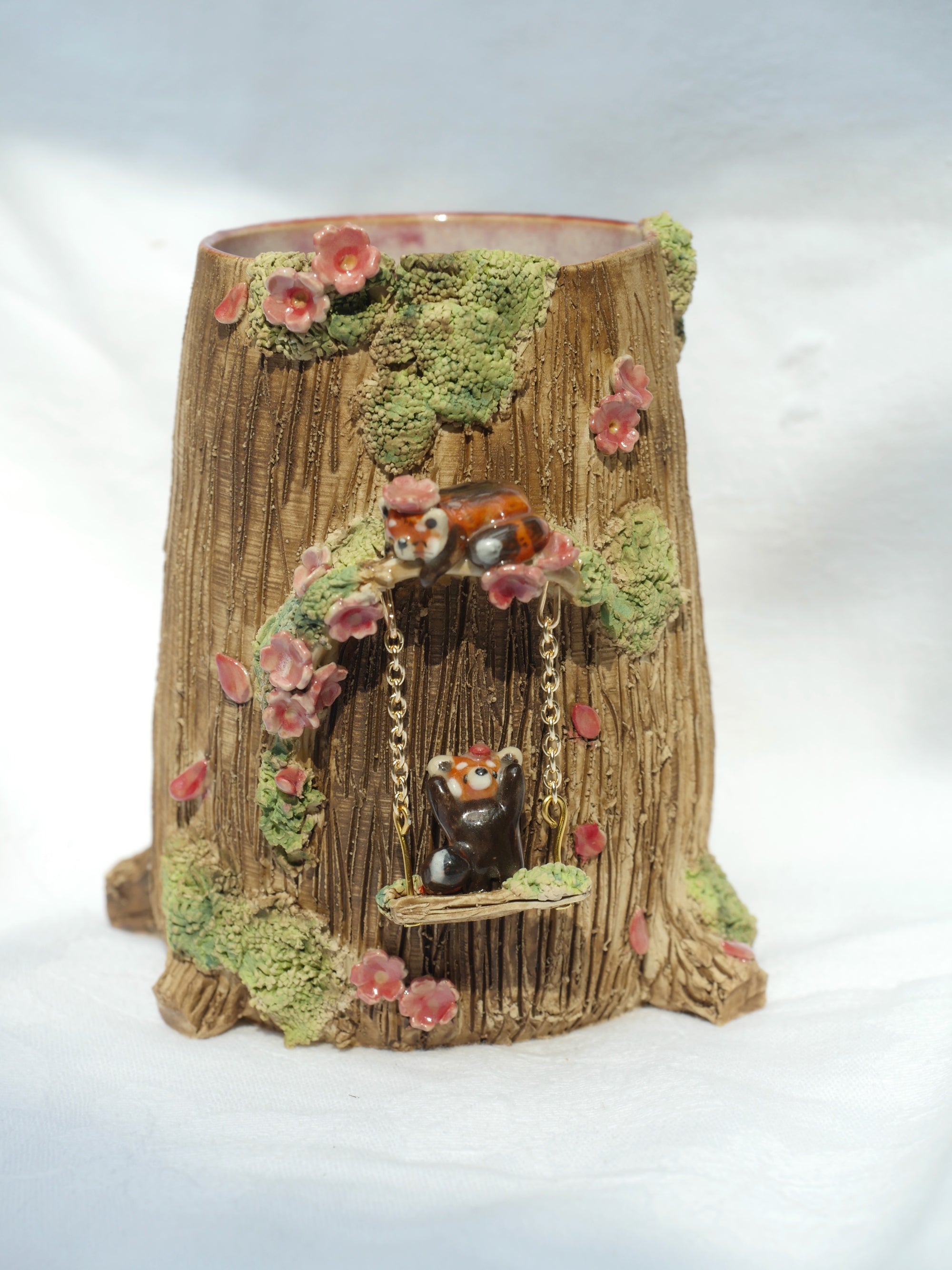 Red Panda Swing Tree Log Vessel