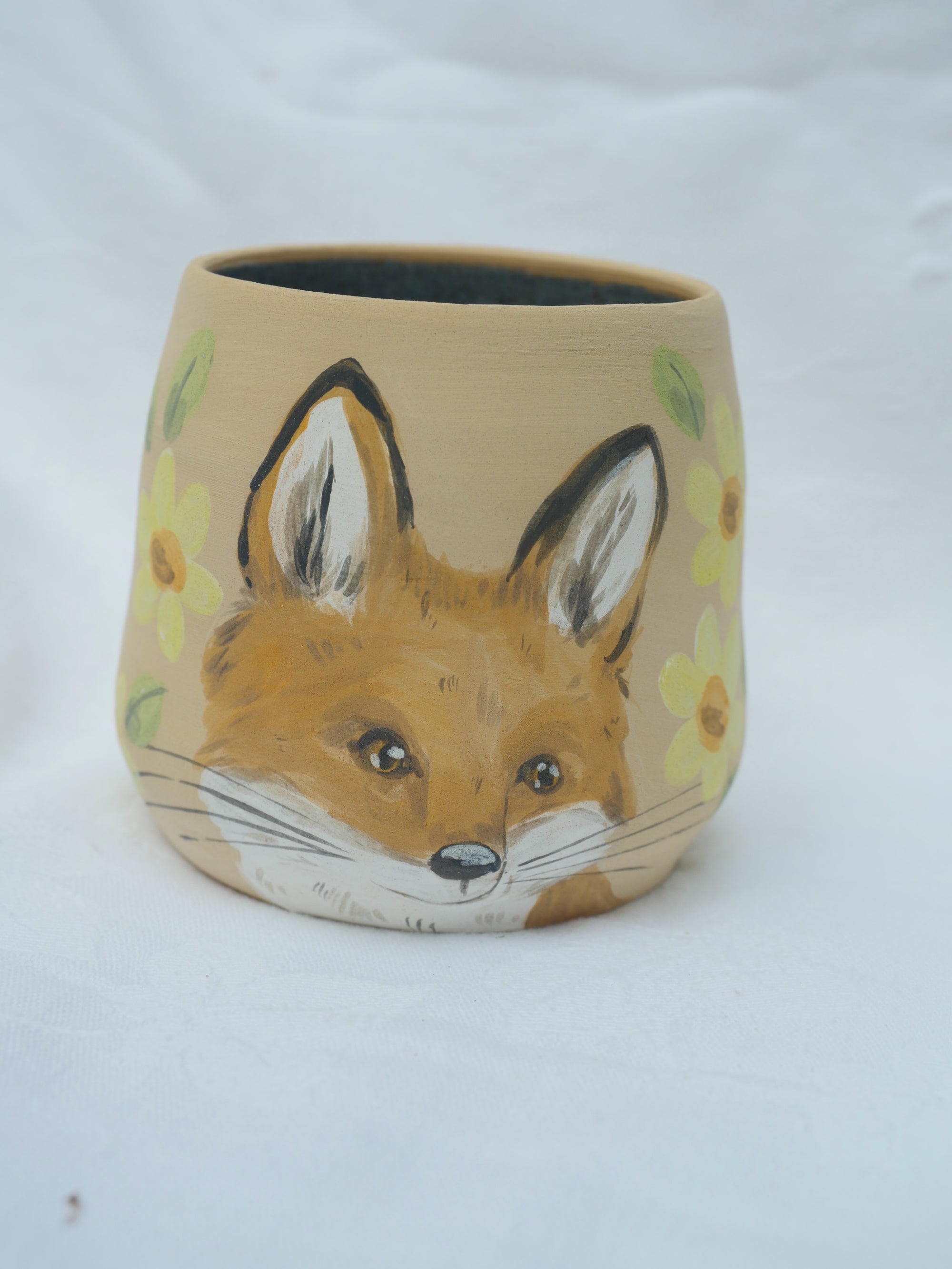 Earthenware Daffodil Fox Vessel (Decorative Use Only)