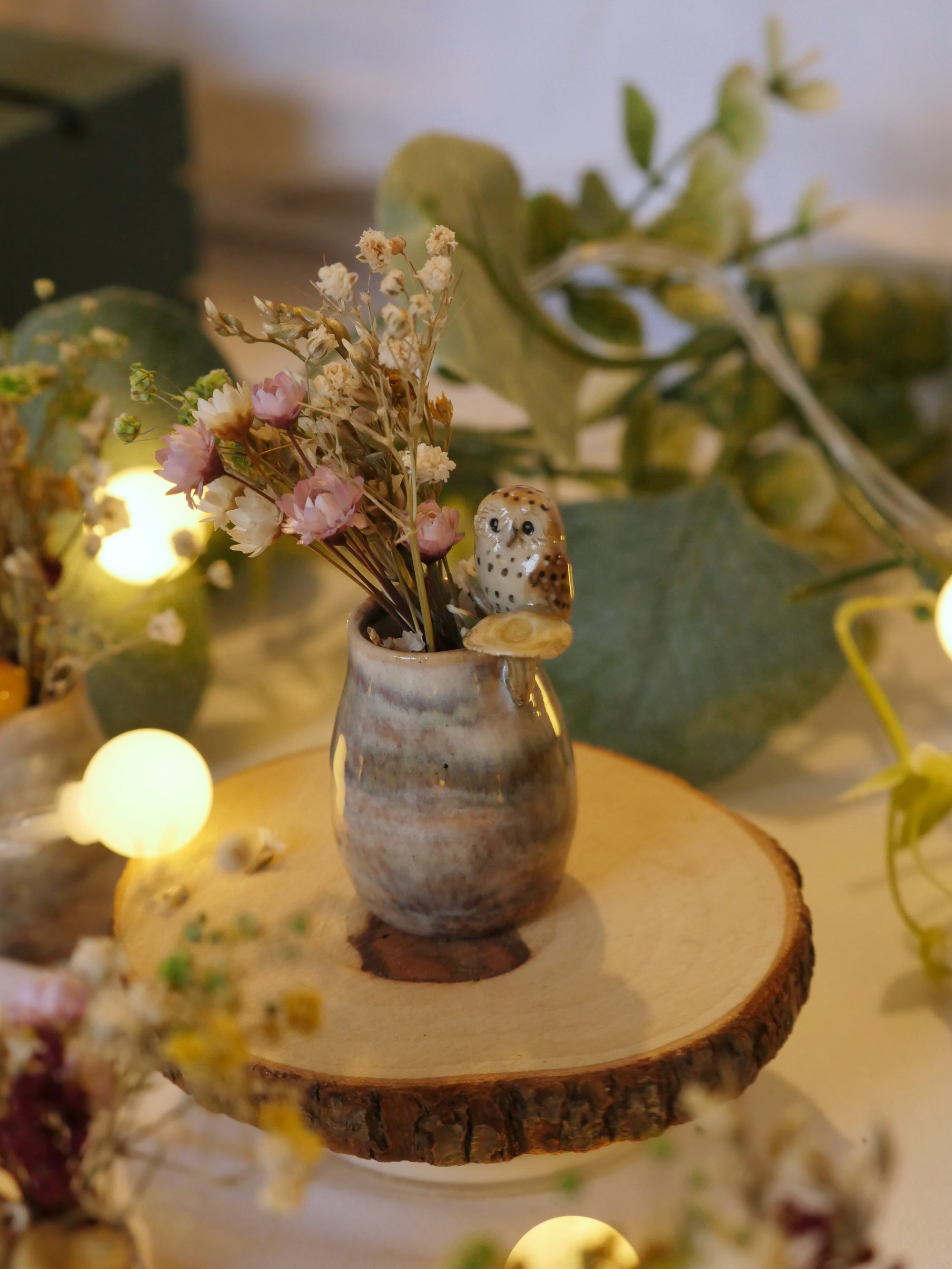 Owl and Mushroom Vase : 4cm Tall
