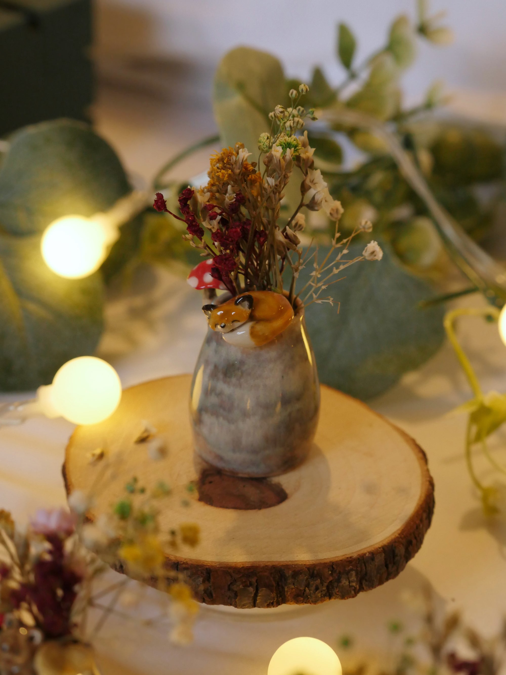 Fox and Red Mushroom Vase : 4cm