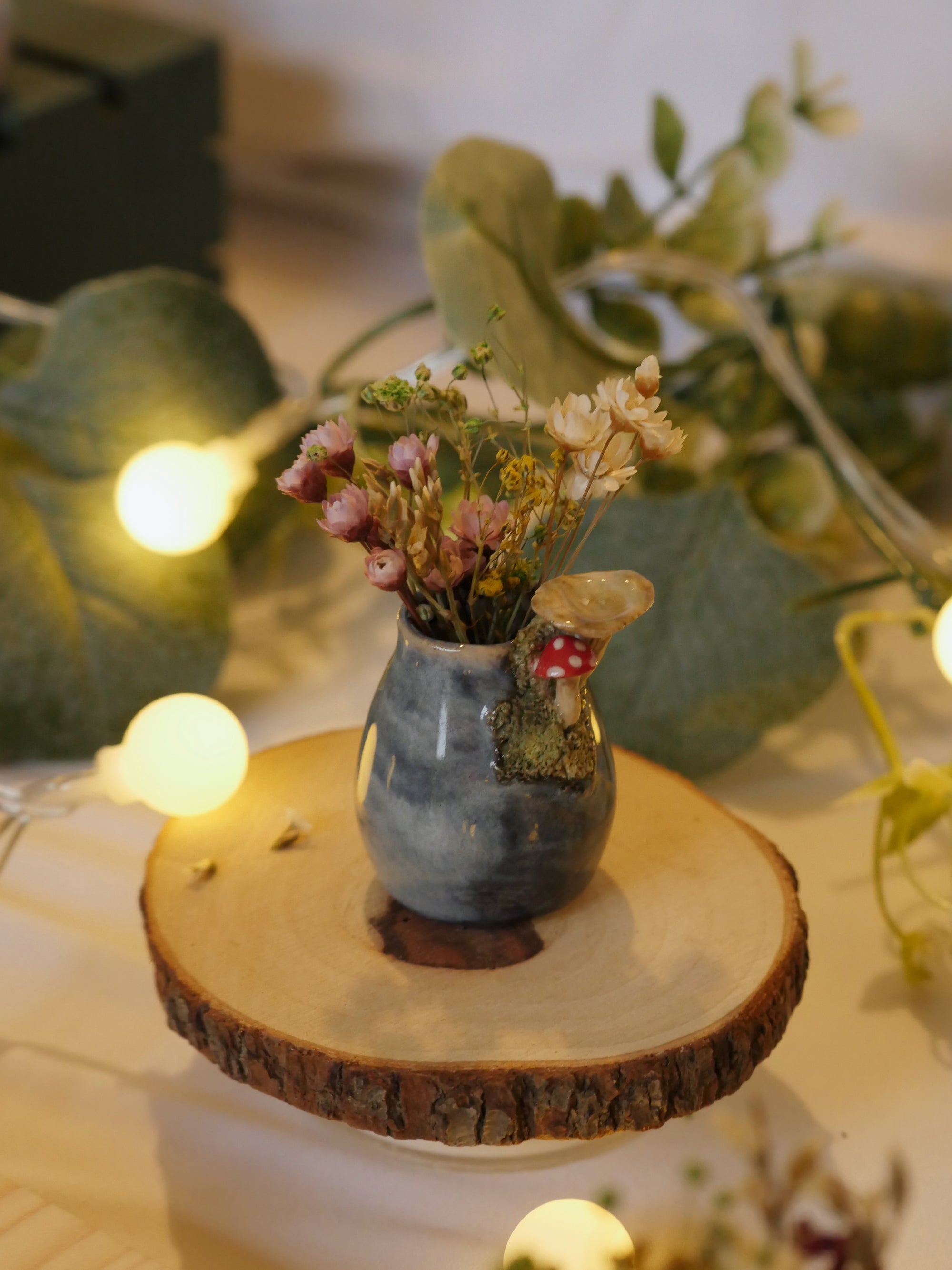 Blue Glazed Mushroom version 2 Vase : 4cm Tall