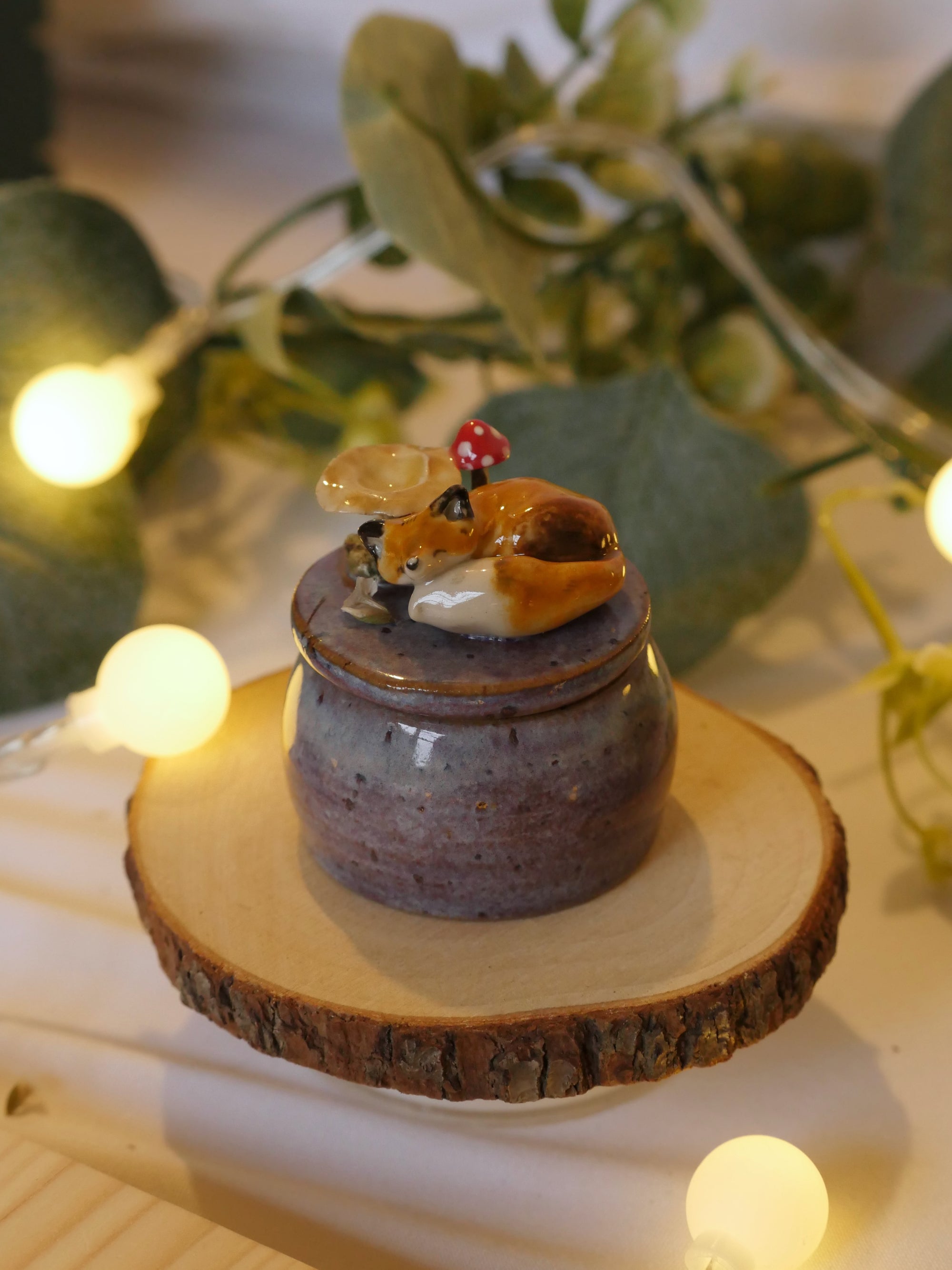 Sleepy Mushroom Fox : 4.5cm Width 3cm Height (pot size)