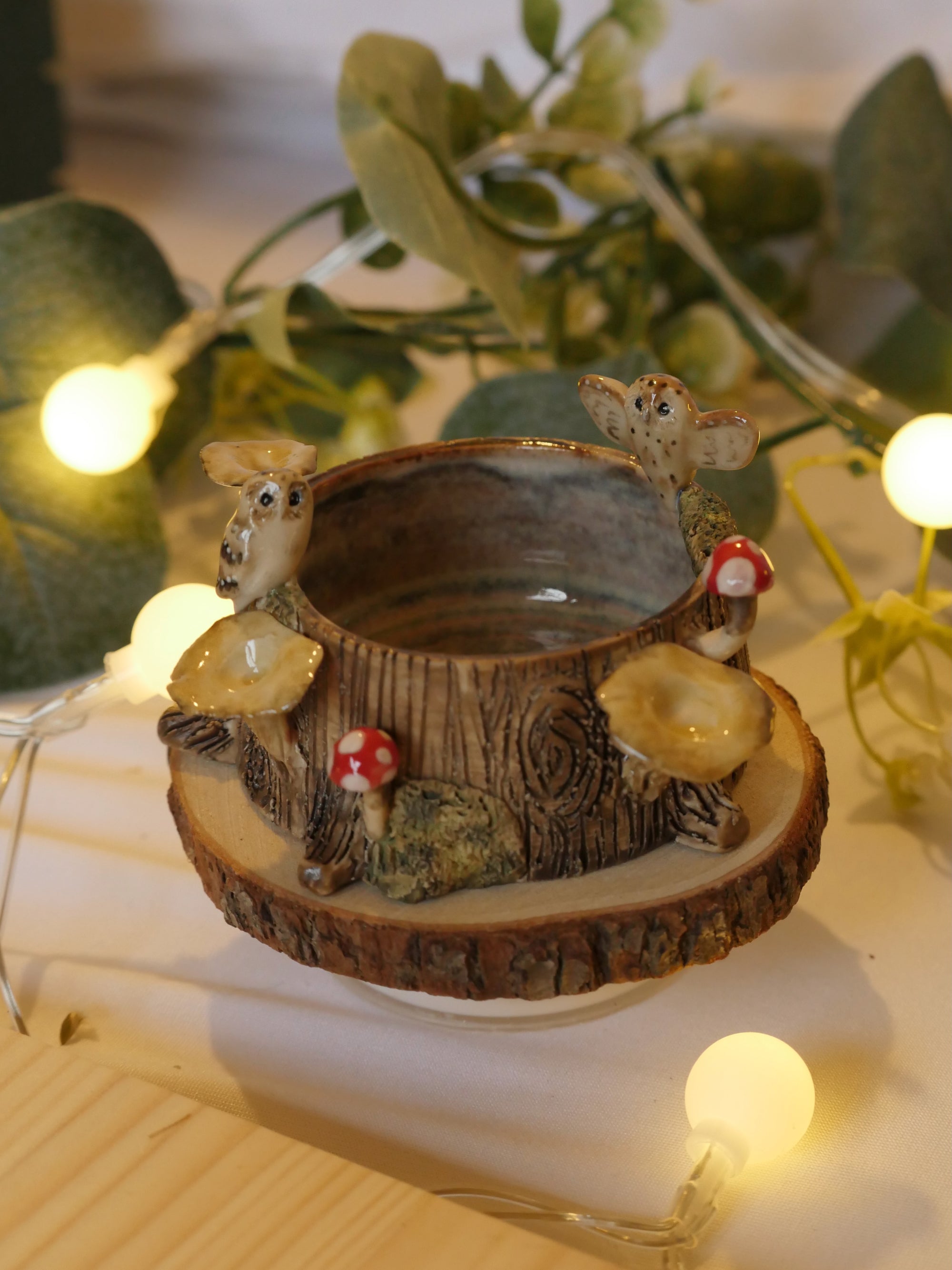 Two Owls Tree Stump Dish : 6cm Width 3cm Height
