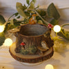 Fox and Owl tree stump Dish : 6cm Width 3.8cm Height