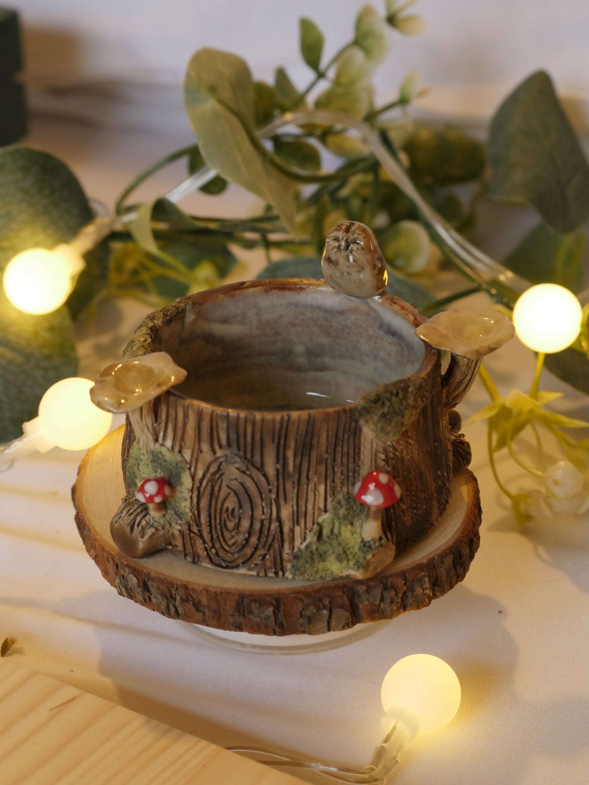 Sleep owl tree stump Dish : 6cm Width 3.8cm Height (Copy)
