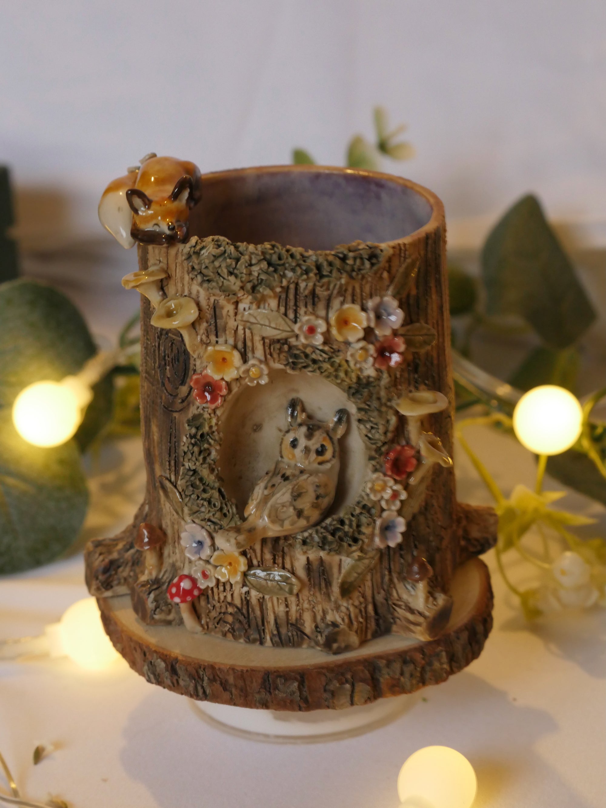 Owl and Sleeping Fox Tree Vase : 6cm Width 8cm Height