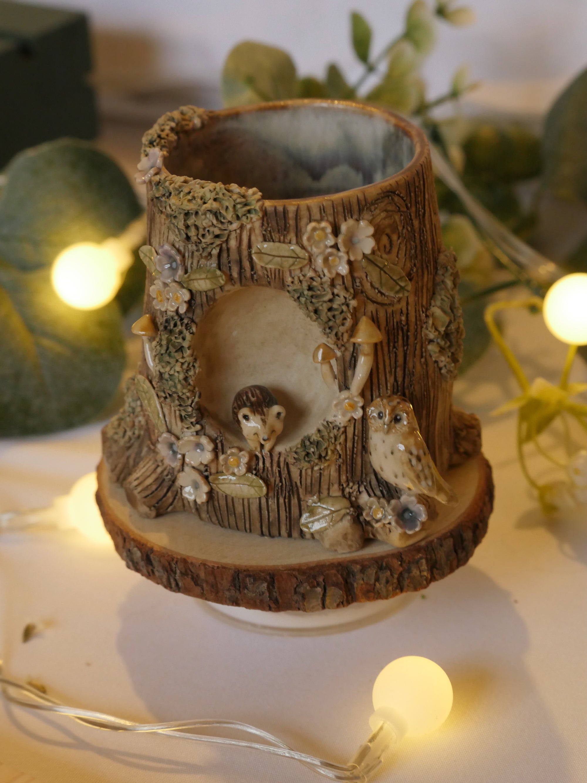 Autumnal Floral Hedgehog and Owl Tree Vase : 5.5cm Width 7cm Height