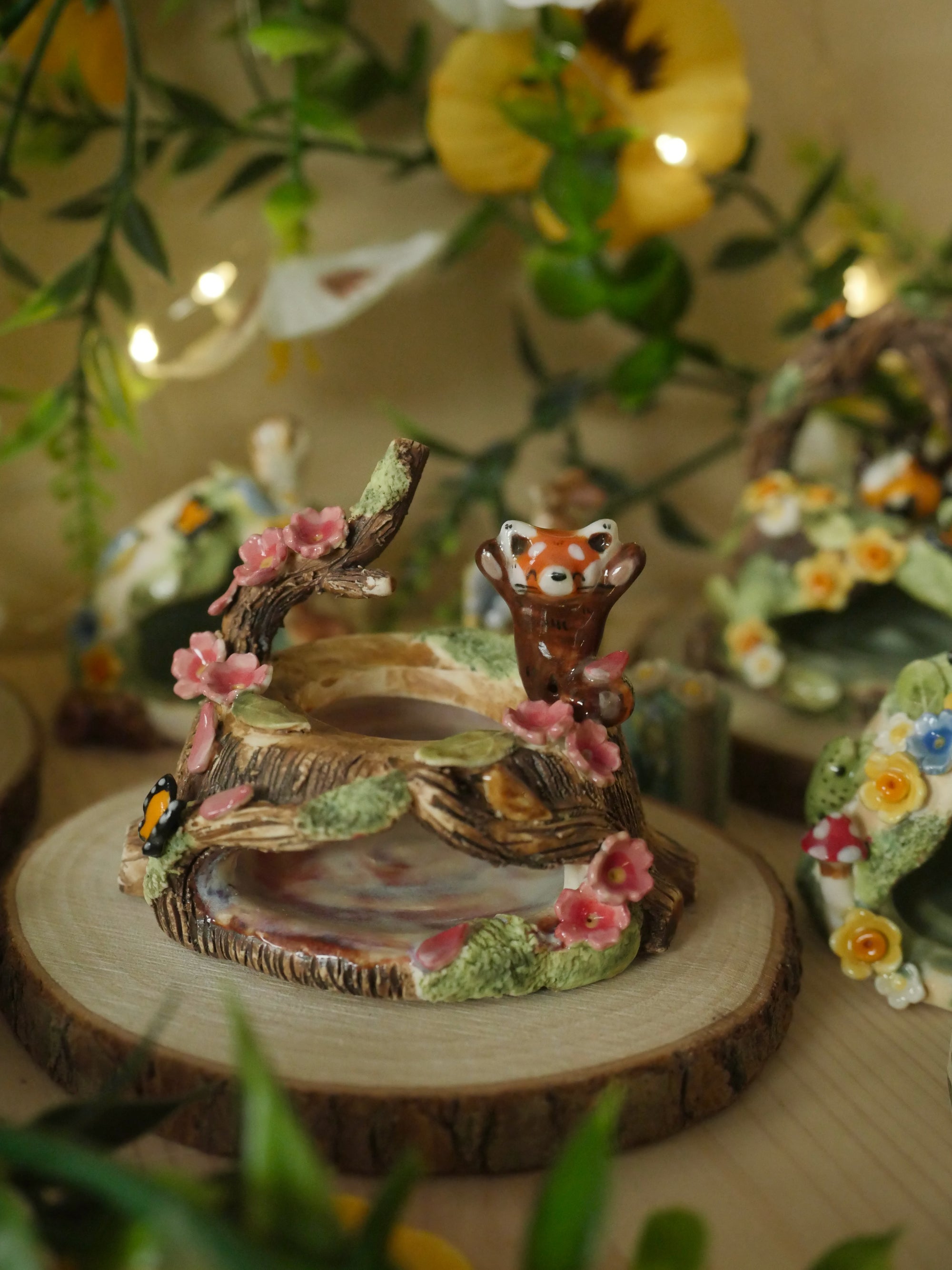 Red Panda Cherry Blossom Stump Trinket (7cm Width x 6cm Height)