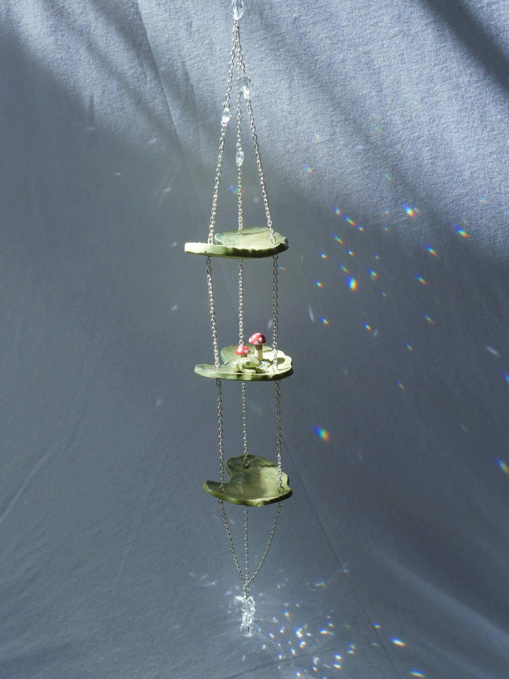 Frog Mushroom Themed Sun Catcher (with Cut Glass Crystals featuring platinum foiling for sparkle)