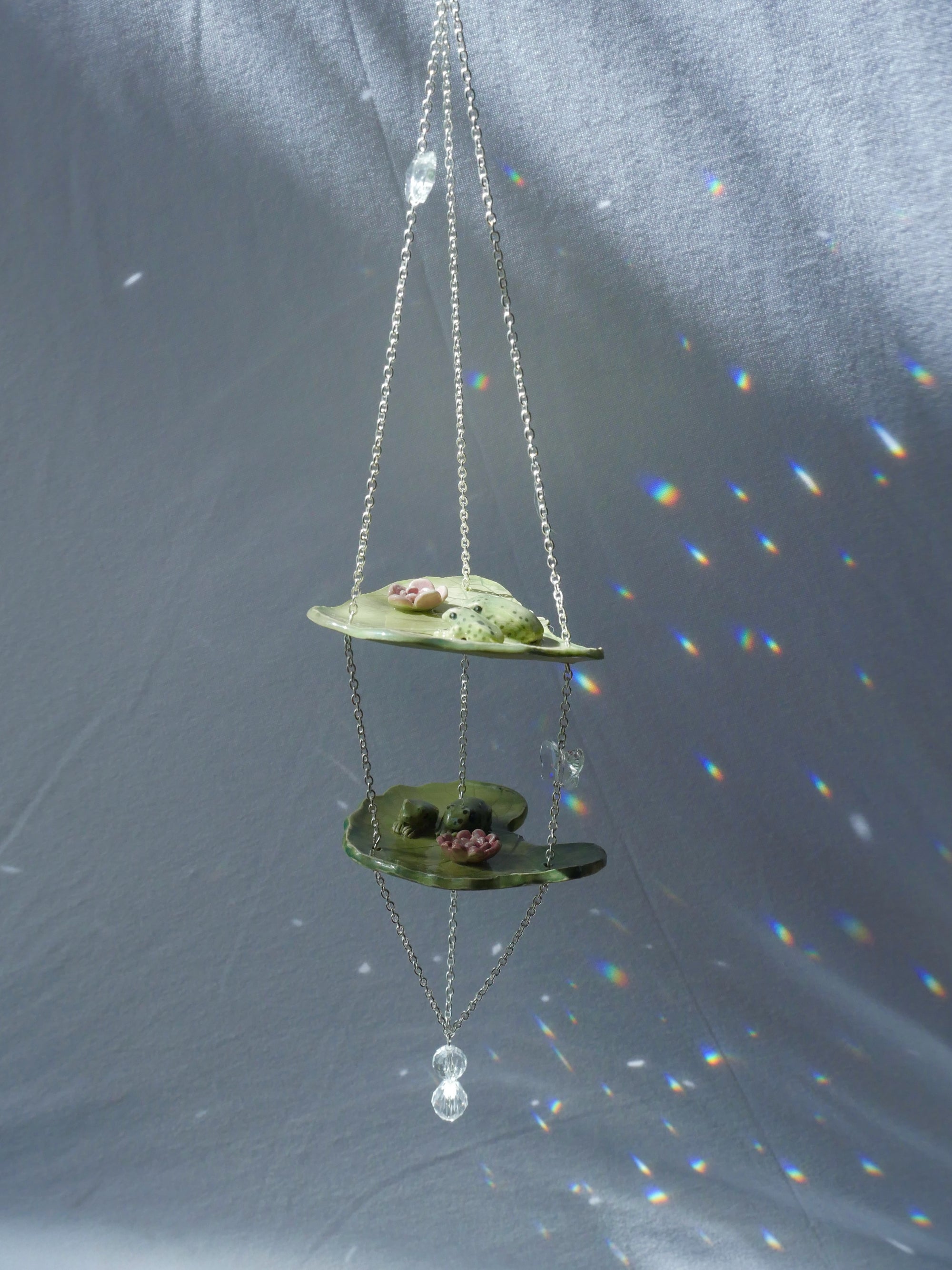 Two Tiered Larger Frog Sun Catcher (with Cut Glass Crystals featuring platinum foiling for sparkle)