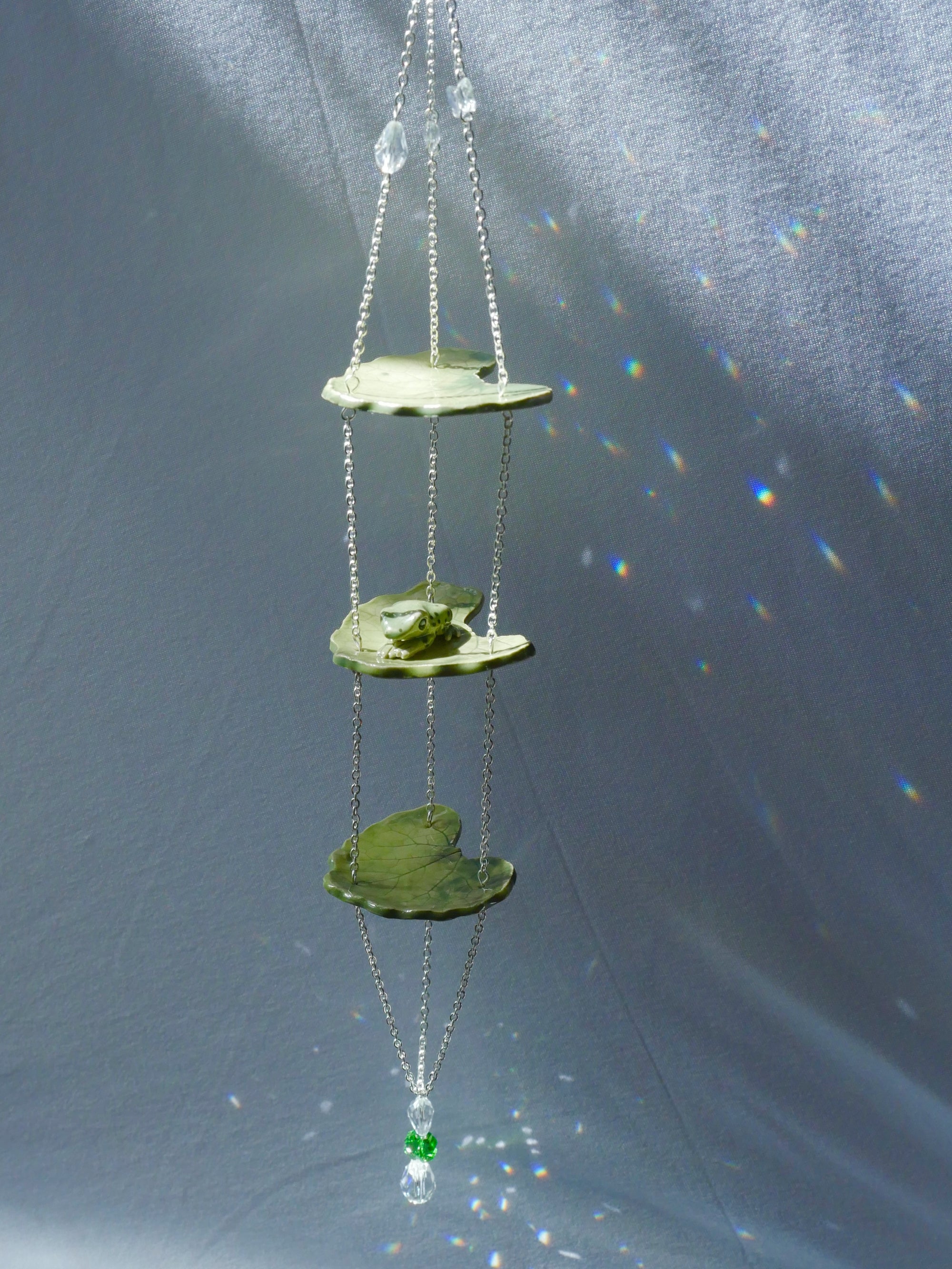 Frog Lily Pad Sun Catcher (with Cut Glass Crystals featuring platinum foiling for sparkle)