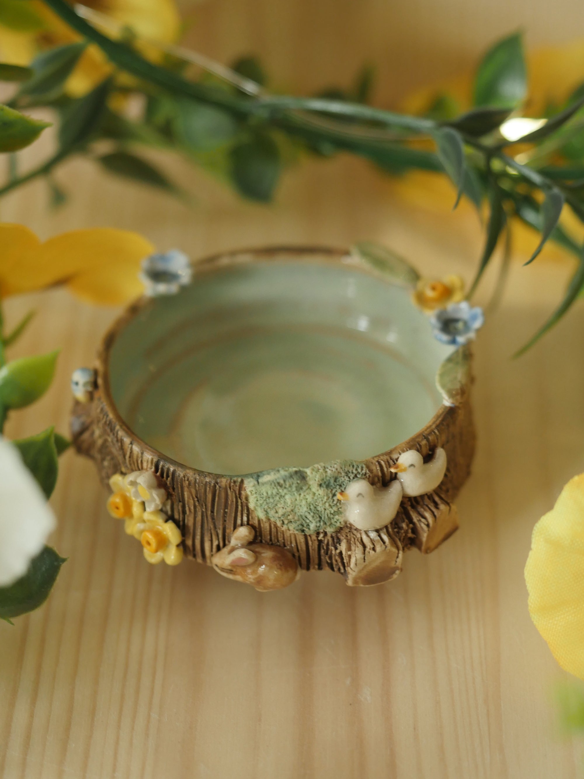 Miniature Woodland Trinket Dish Ducklings and Rabbit ( 5.5cm Width x 1.5cm Height)