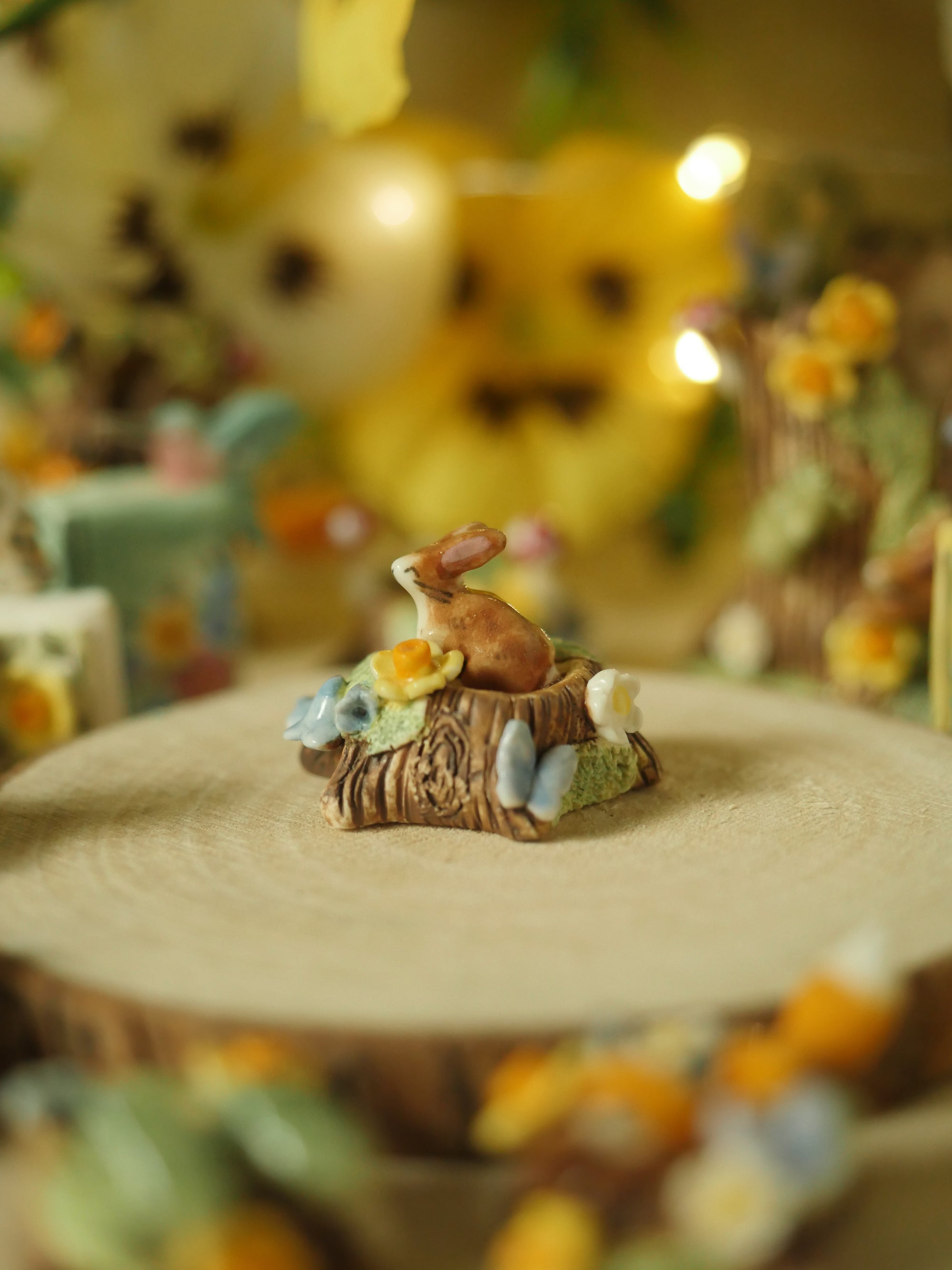 Rabbit Sitting Mini Log Trinket (2.5cm Tall x 2.5cm Width)