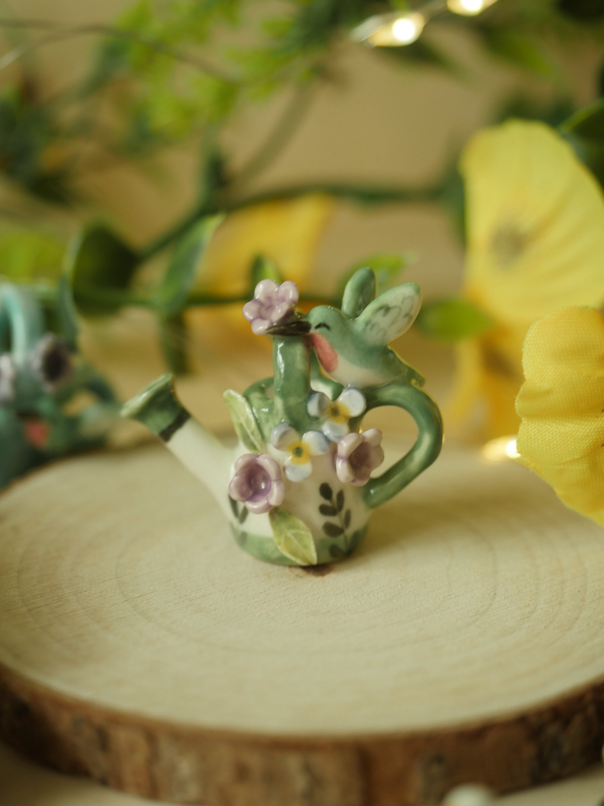 Watering Can Humming Bird Miniature Sculpture (4cm tall)