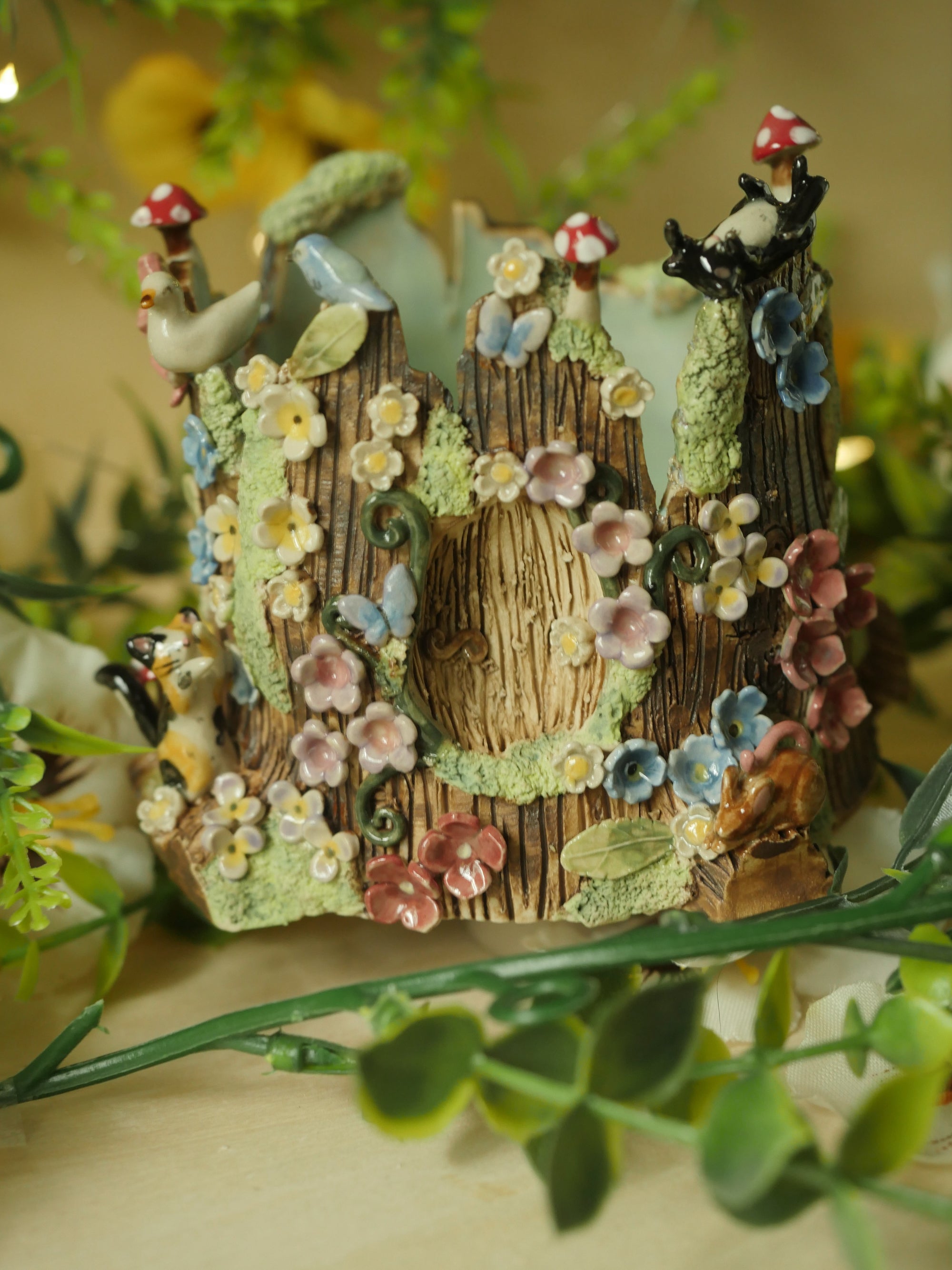 Woodland Garden Sculpture Cats (9cm width x 8cm height)