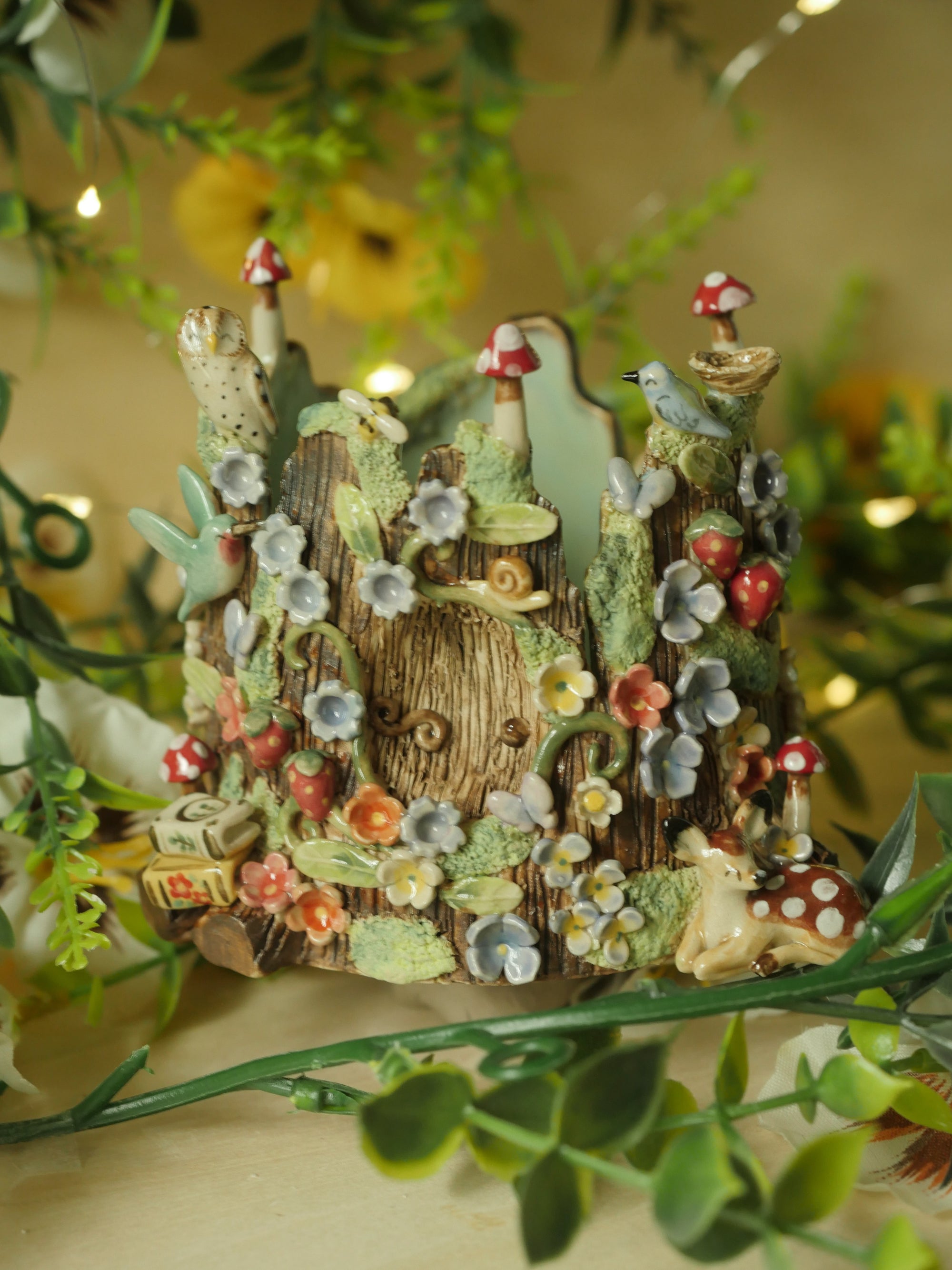 Woodland Garden Sculpture Deer and Owl (8cm width x 8cm height)