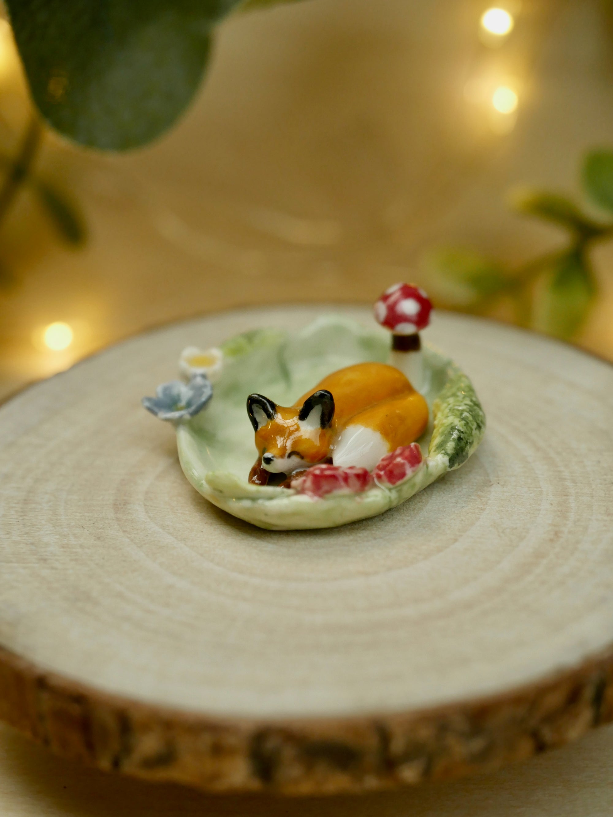 Tiny Mushroom Fox Trinket ( 4cm width x 4.5cm length)