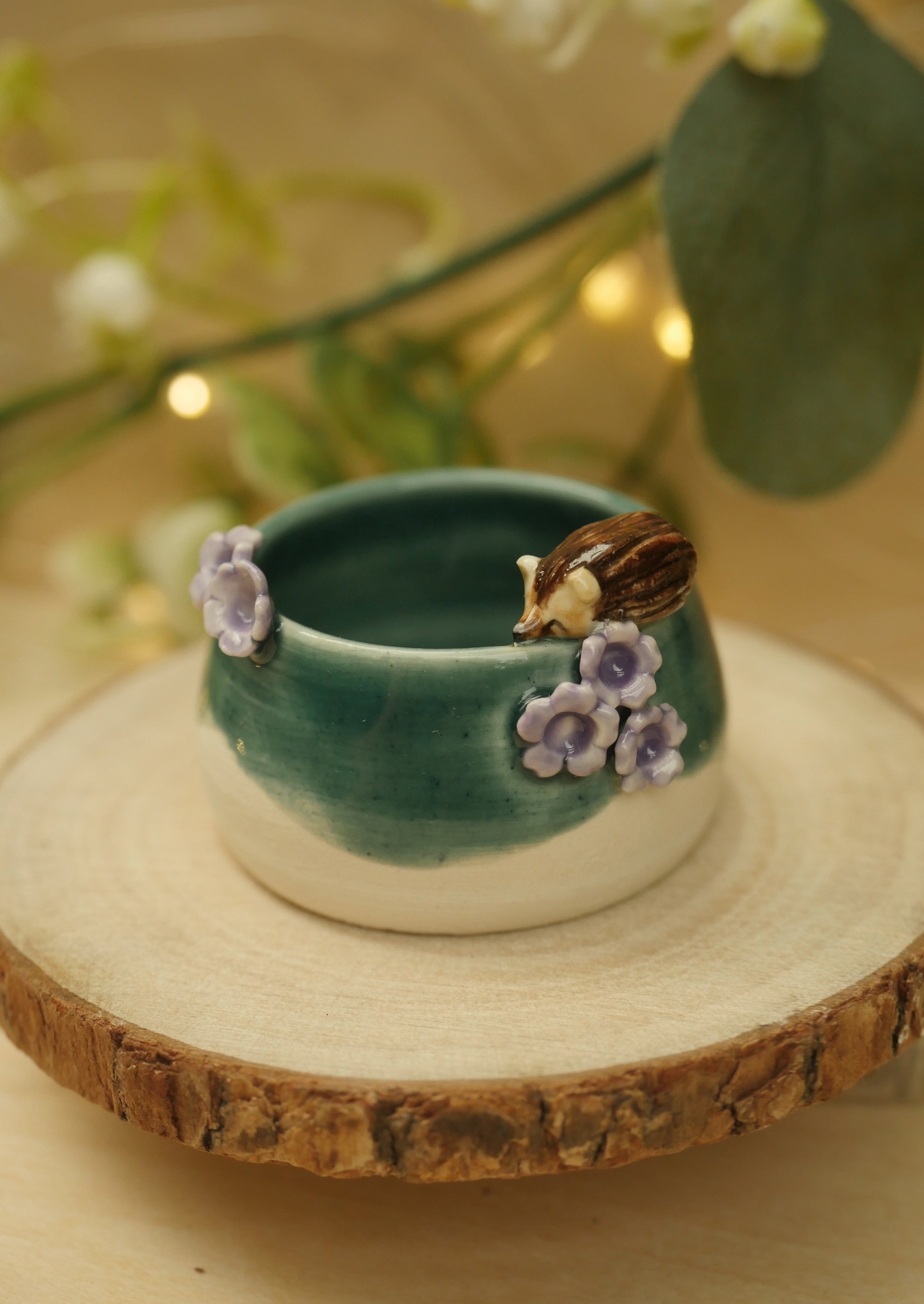 Floral Hedgehog Vessel (4cm width x 2.5cm height)