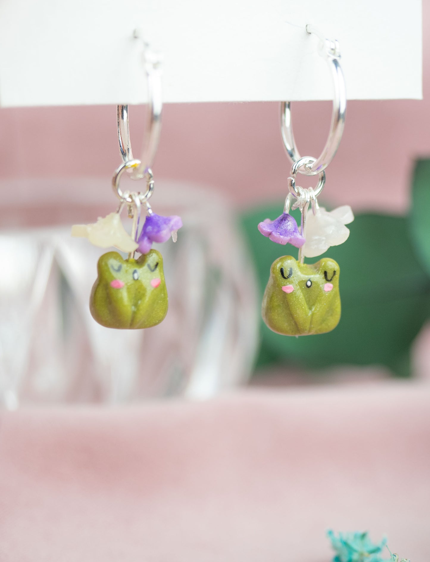 Frog bell flower hoop earrings