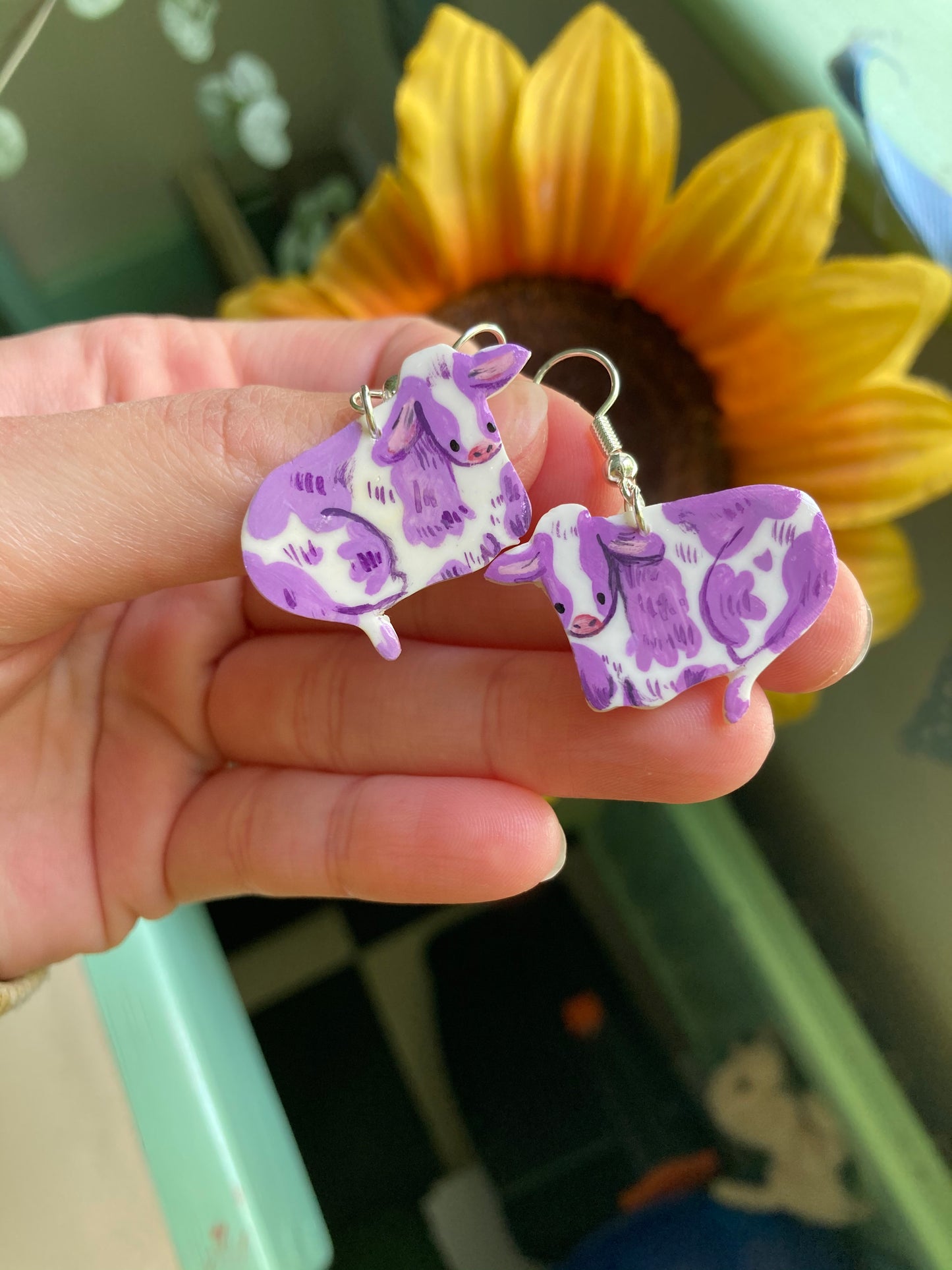 Lilac Cow Earrings