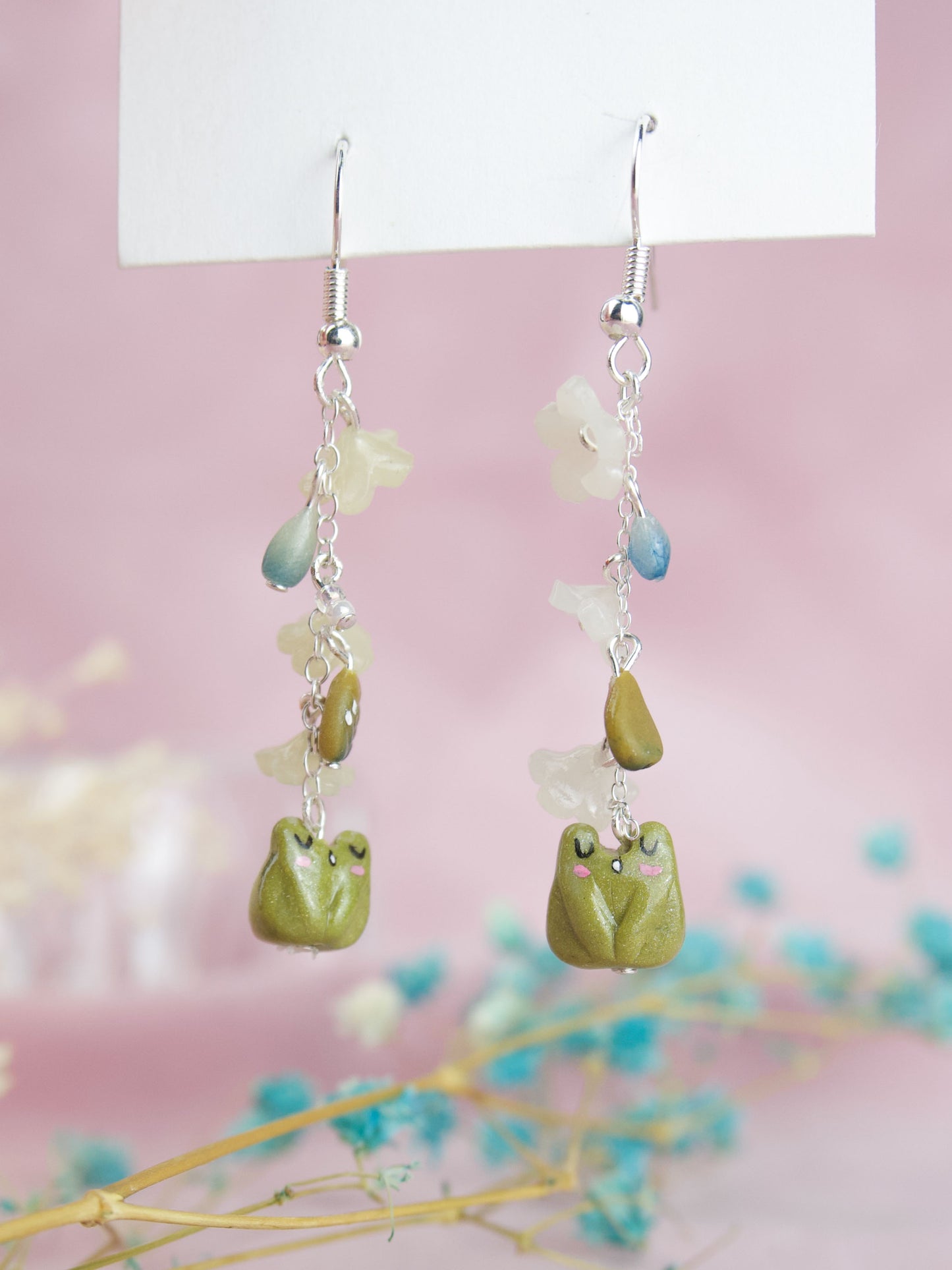 Lily of the valley frog drop earrings