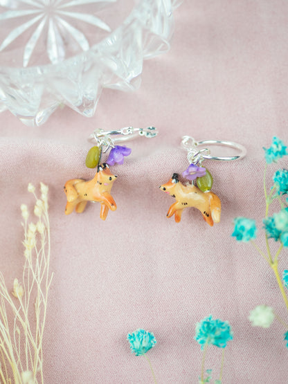Bell flower fox hoop earrings