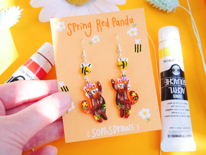 Spring Red Panda Earrings